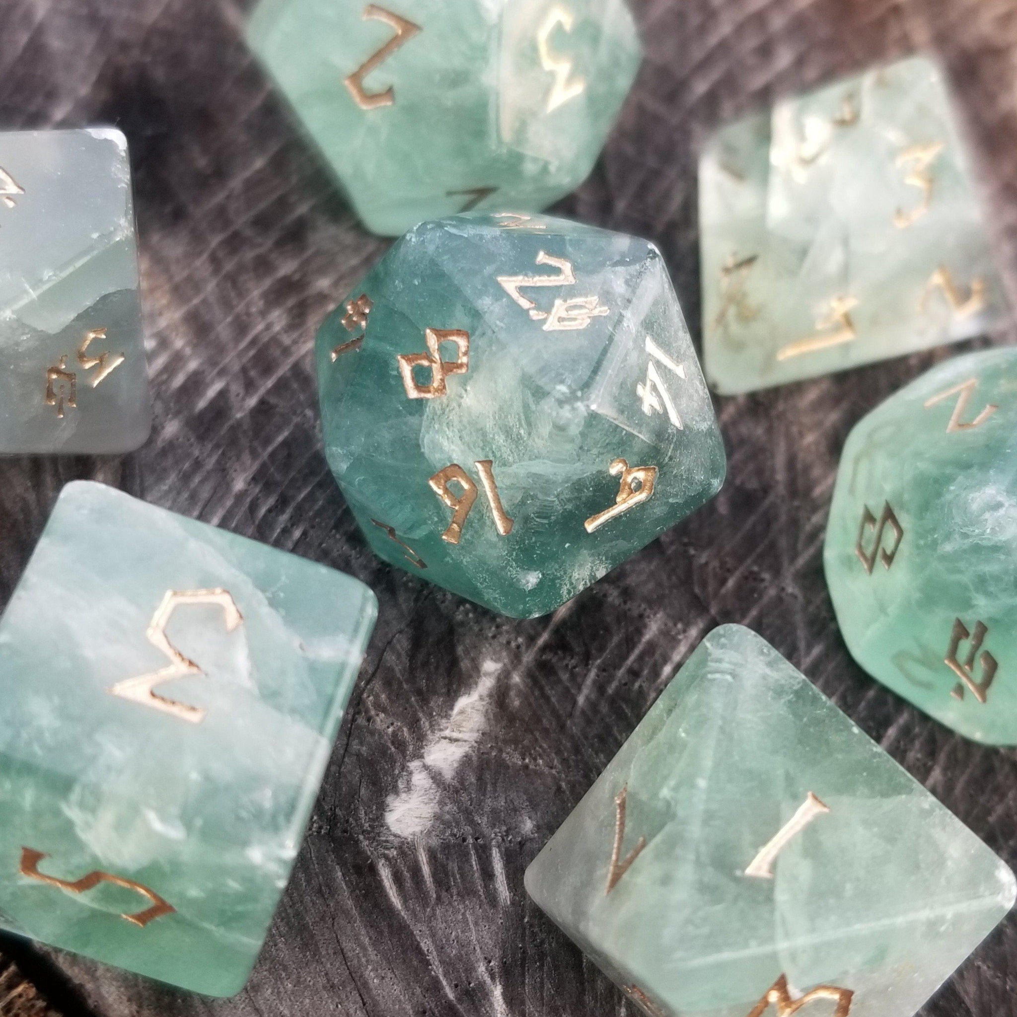 Green Fluorite Stone Dice Set - Misty Mountain Gaming - 4