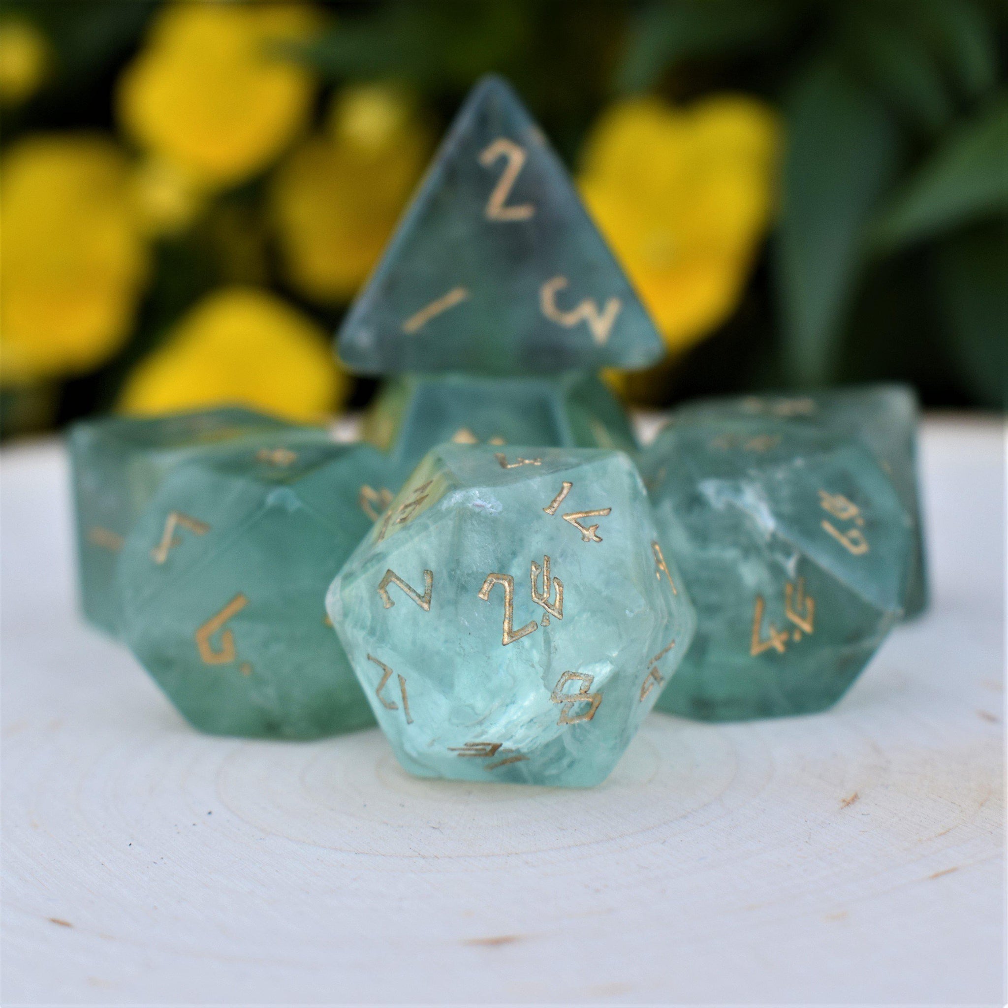 Green Fluorite Stone Dice Set - Misty Mountain Gaming - 1