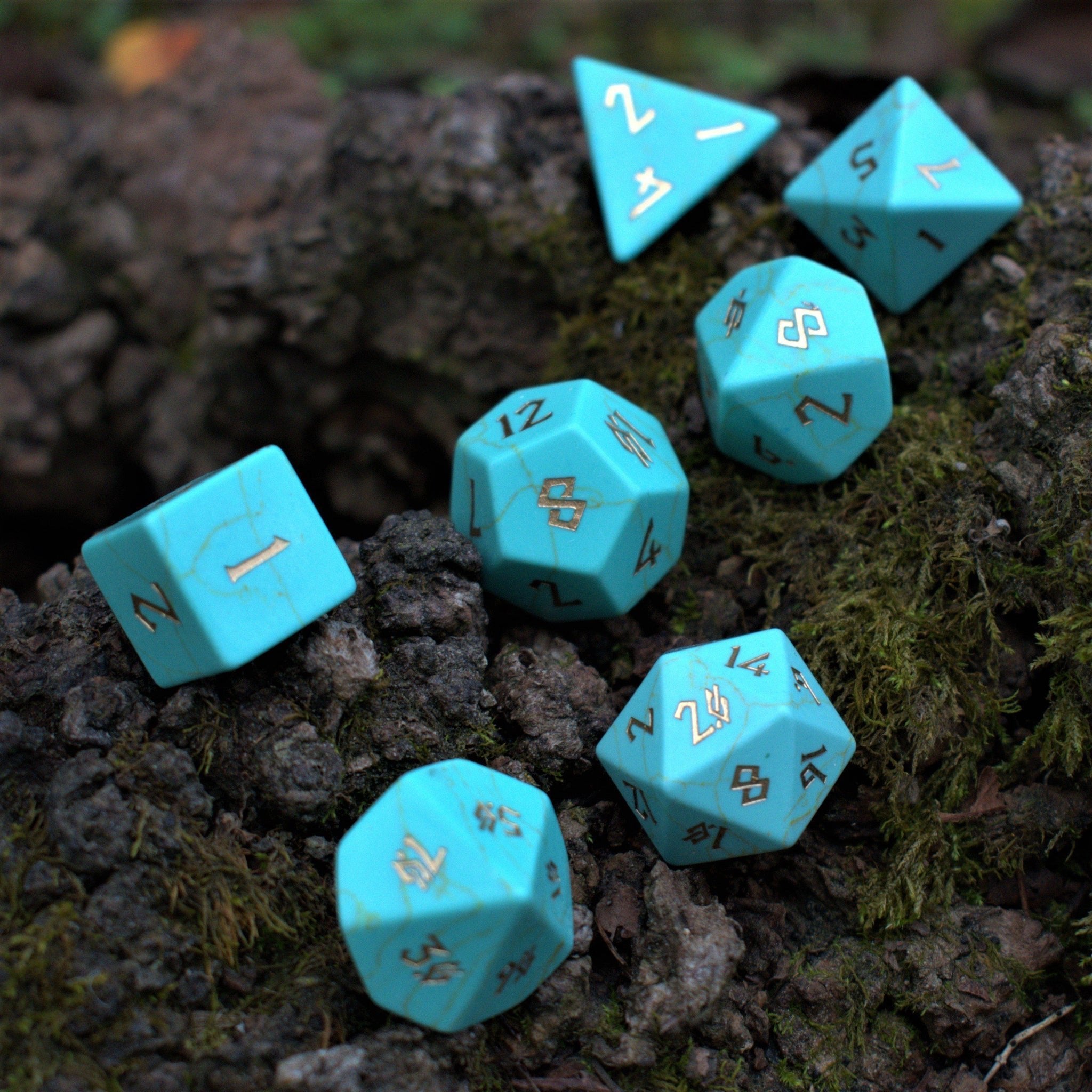 Green Turquoise Stone Dice Set - Misty Mountain Gaming - 1