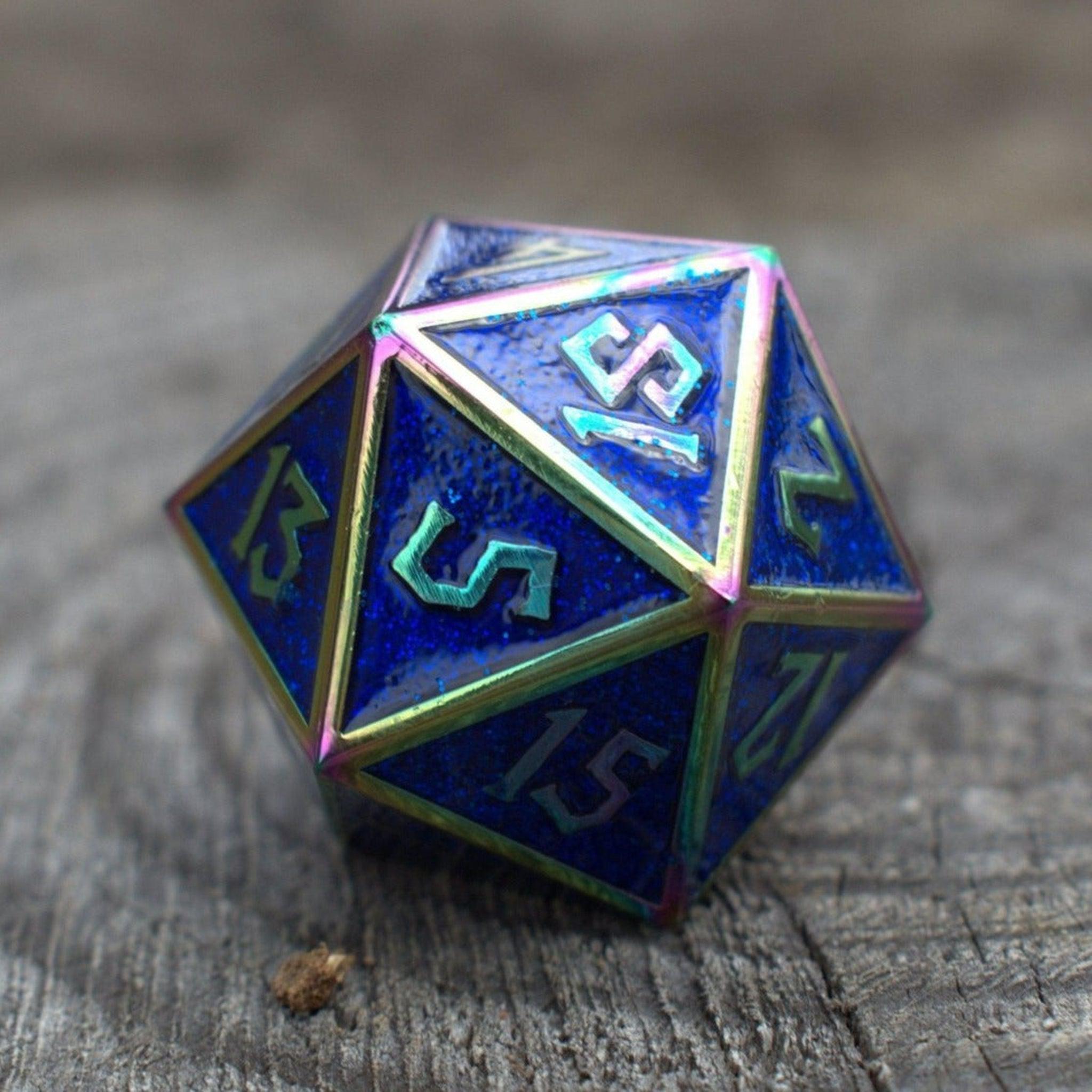 Iridescent and Blue Glitter Metal 35mm D20 - Misty Mountain Gaming - 1