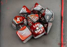 Lab Dice Gemini Polyhedral Red - Steel/white 7 - Die Set (with bonus die) - Chessex - 1