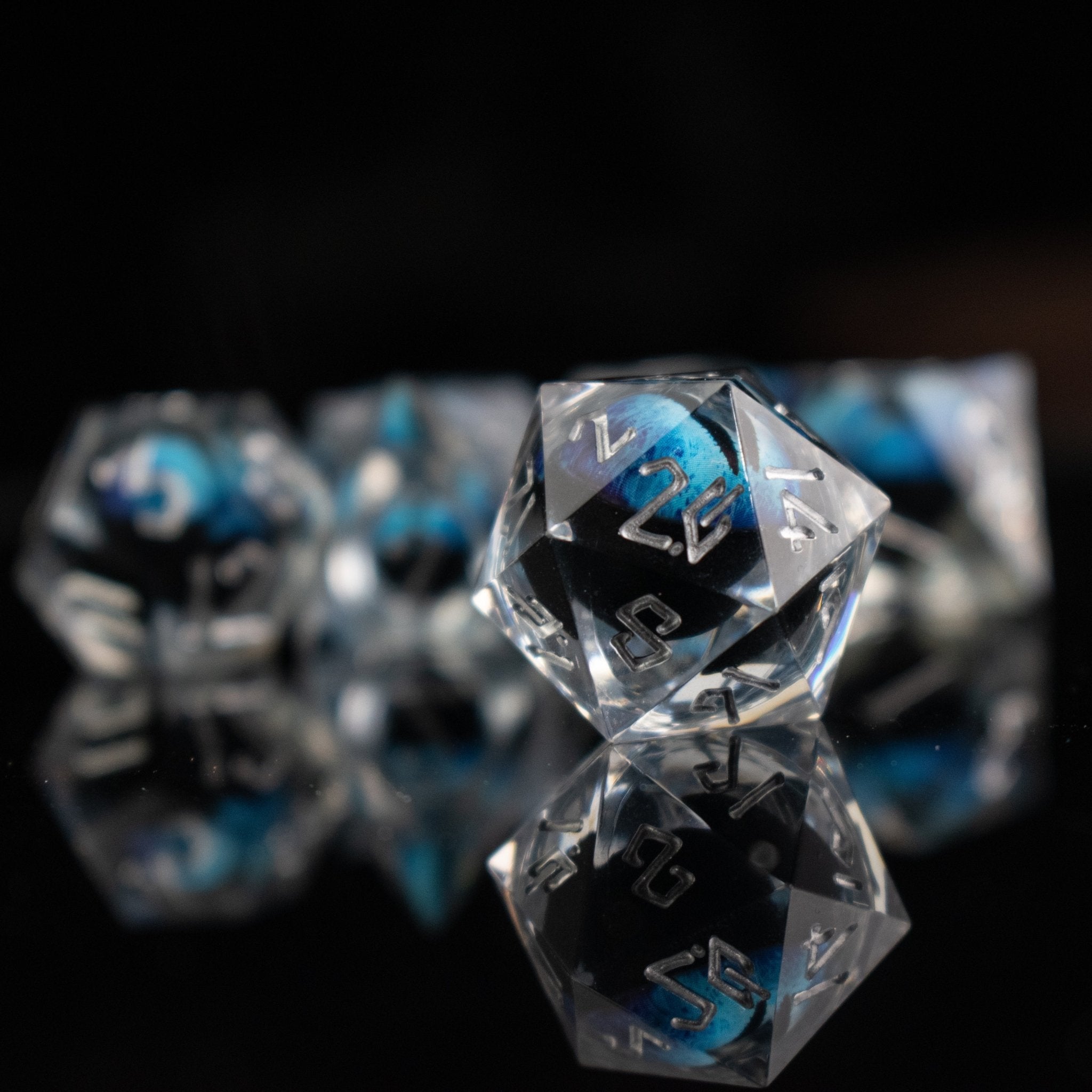 Legacy of Blue Eyes Liquid Core Dice Set - Silver - Misty Mountain Gaming - 4