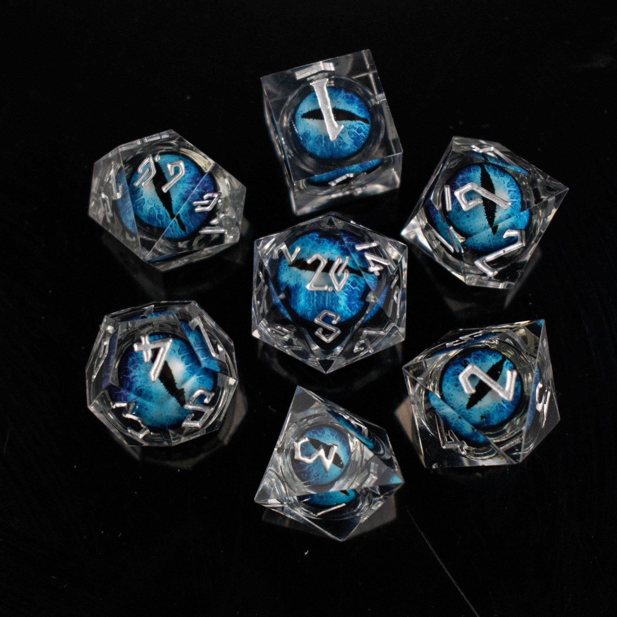 Legacy of Blue Eyes Liquid Core Dice Set - Silver - Misty Mountain Gaming - 3