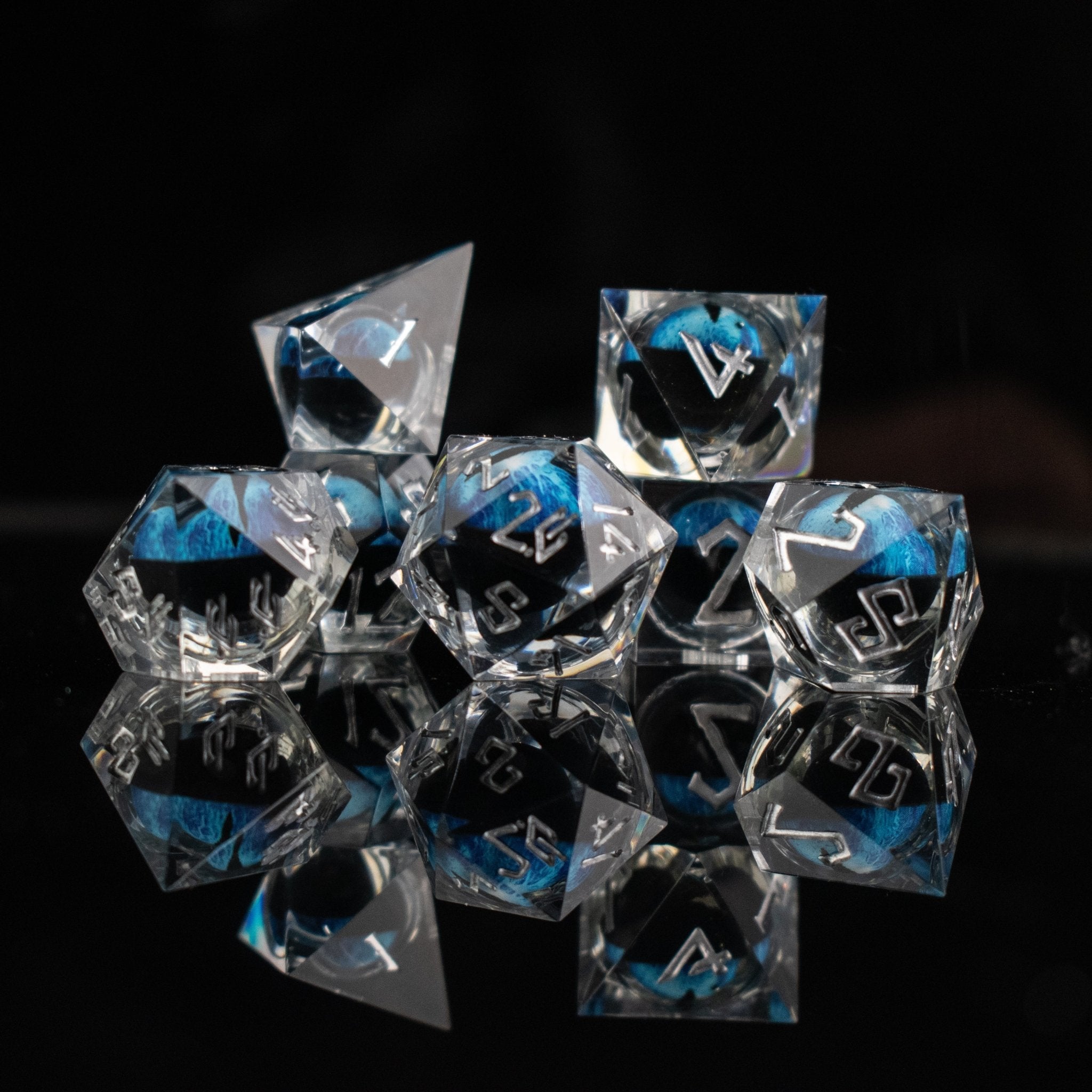 Legacy of Blue Eyes Liquid Core Dice Set - Silver - Misty Mountain Gaming - 5