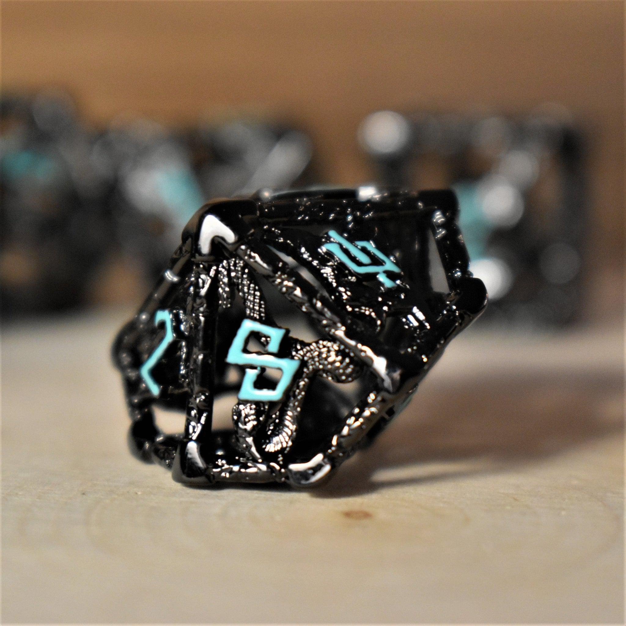 Legends of Valhalla - Black and Blue Hollow Metal Dice Set - Misty Mountain Gaming - 6