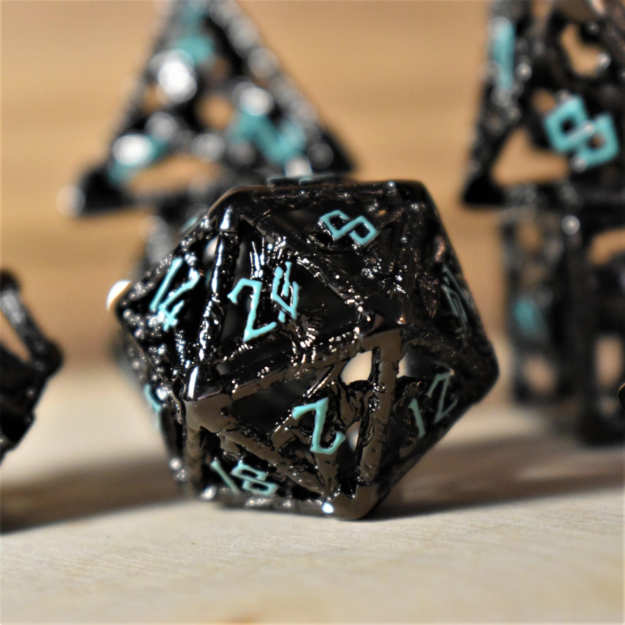 Legends of Valhalla - Black and Blue Hollow Metal Dice Set - Misty Mountain Gaming - 2