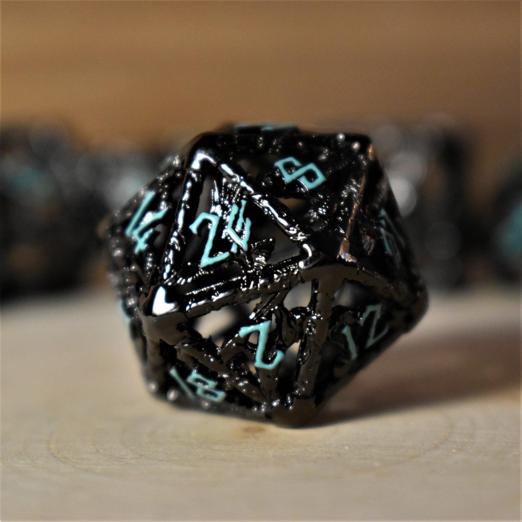 Legends of Valhalla - Black and Blue Hollow Metal Dice Set - Misty Mountain Gaming - 7