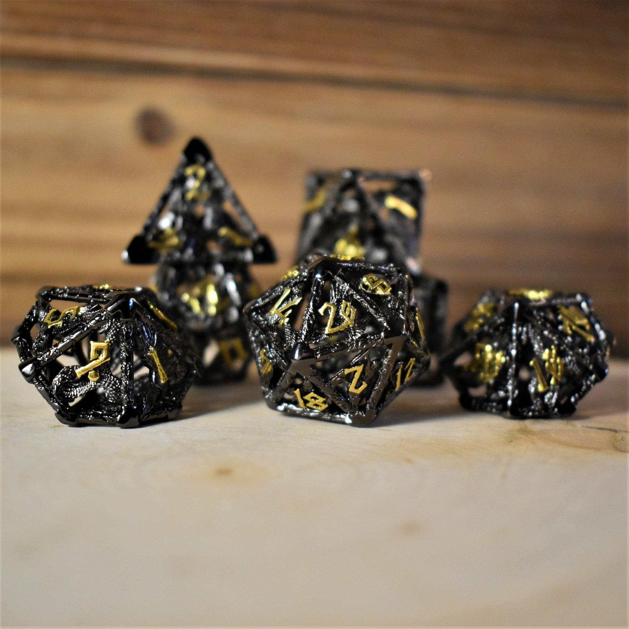 Legends of Valhalla - Black and Gold Hollow Metal Dice Set - Misty Mountain Gaming - 3