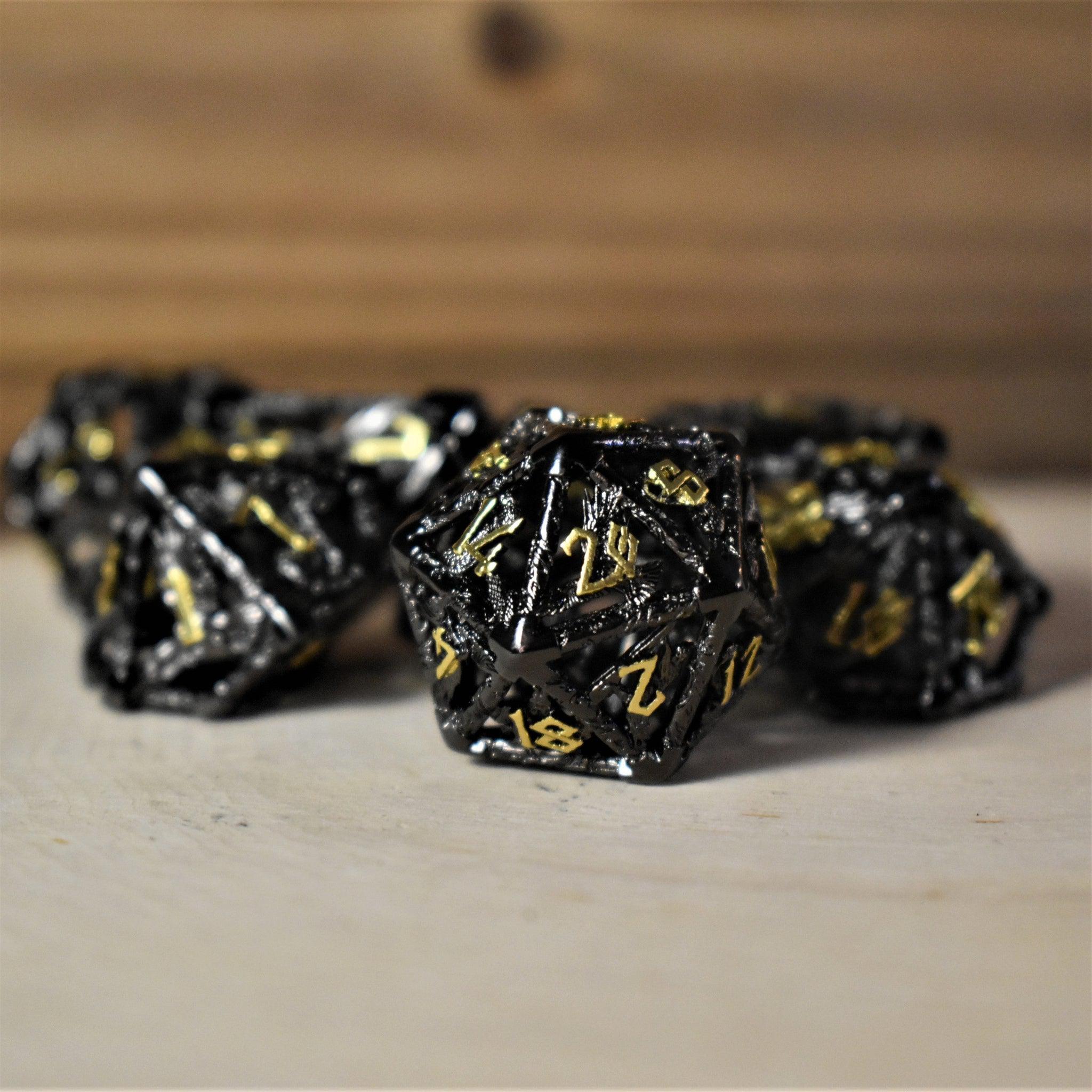 Legends of Valhalla - Black and Gold Hollow Metal Dice Set - Misty Mountain Gaming - 4