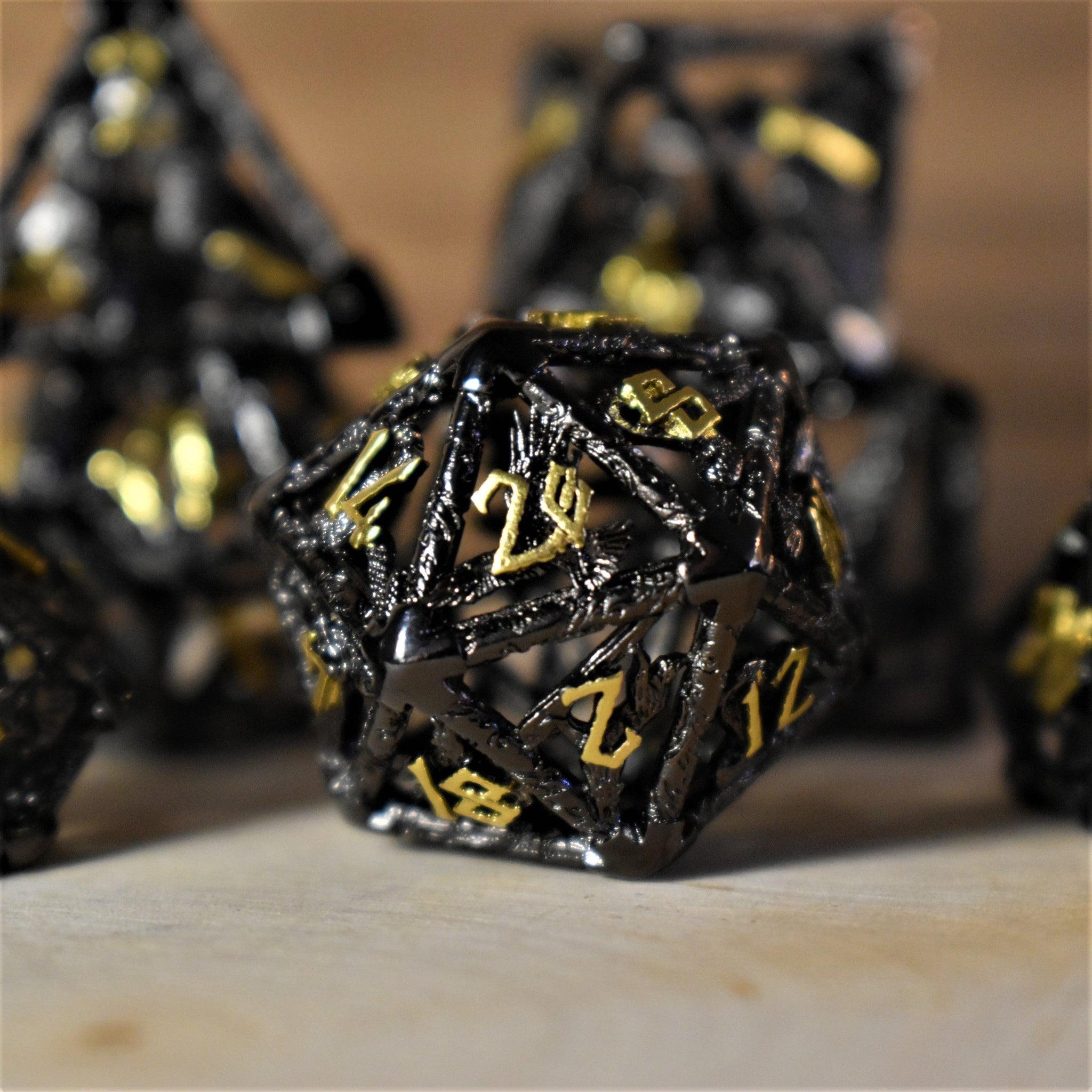 Legends of Valhalla - Black and Gold Hollow Metal Dice Set - Misty Mountain Gaming - 2