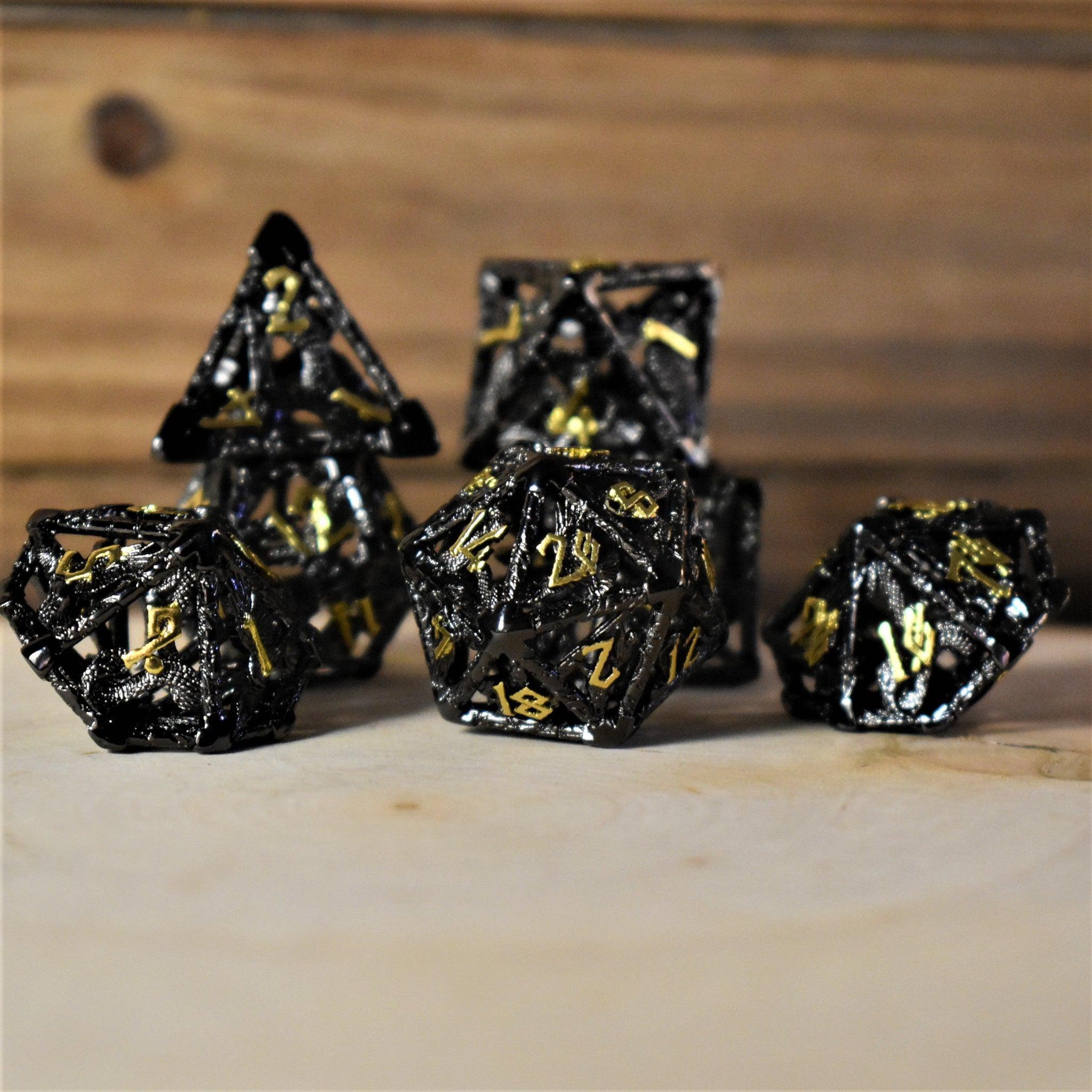 Legends of Valhalla - Black and Gold Hollow Metal Dice Set - Misty Mountain Gaming - 1