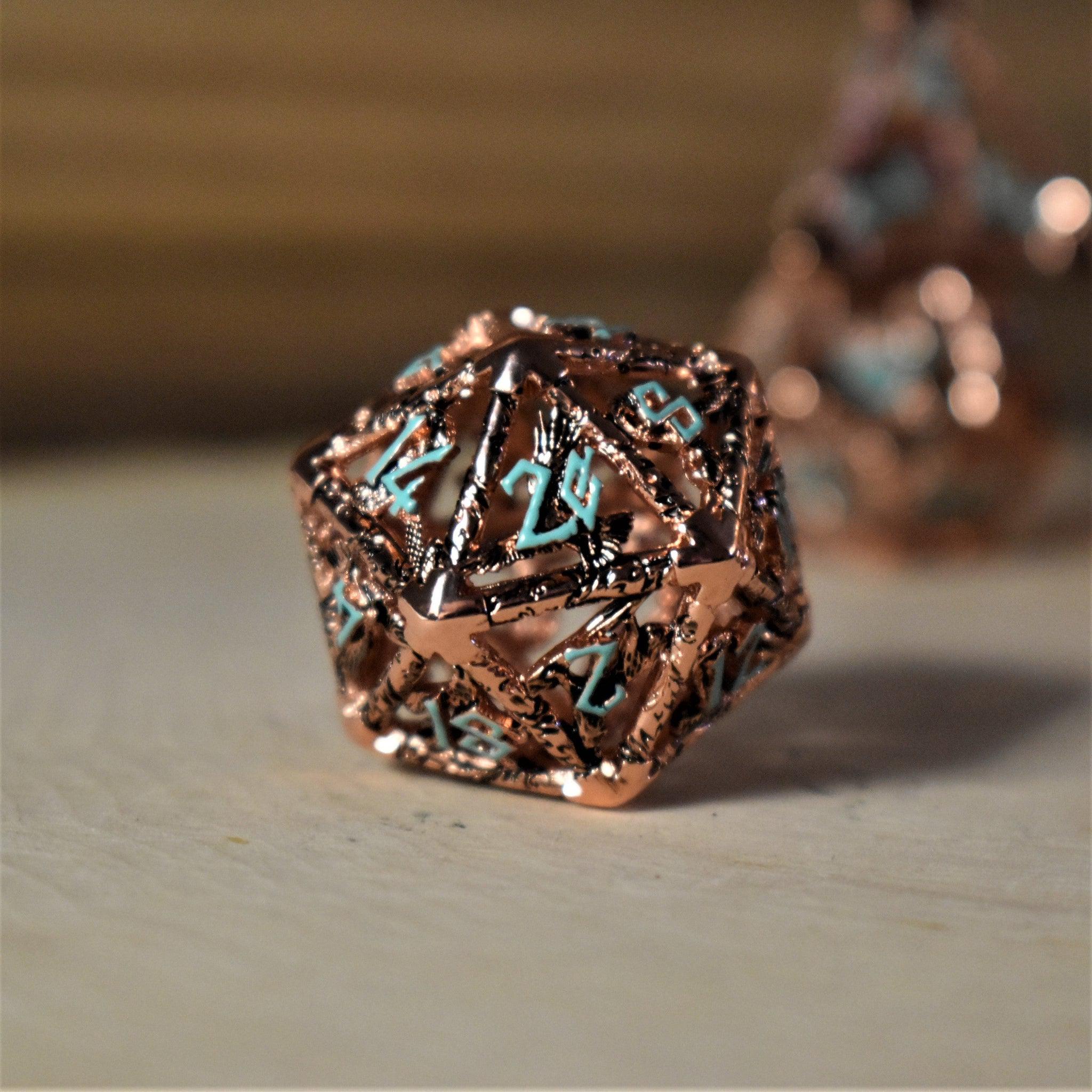 Legends of Valhalla - Copper and Blue Hollow Metal Dice Set - Misty Mountain Gaming - 4