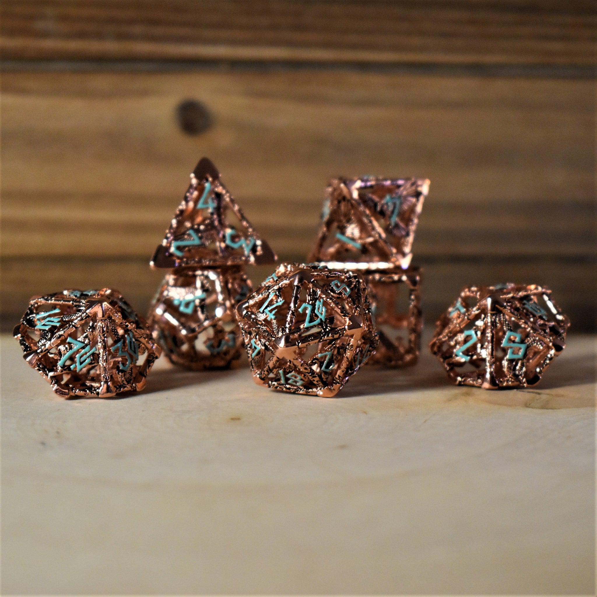 Legends of Valhalla - Copper and Blue Hollow Metal Dice Set - Misty Mountain Gaming - 1