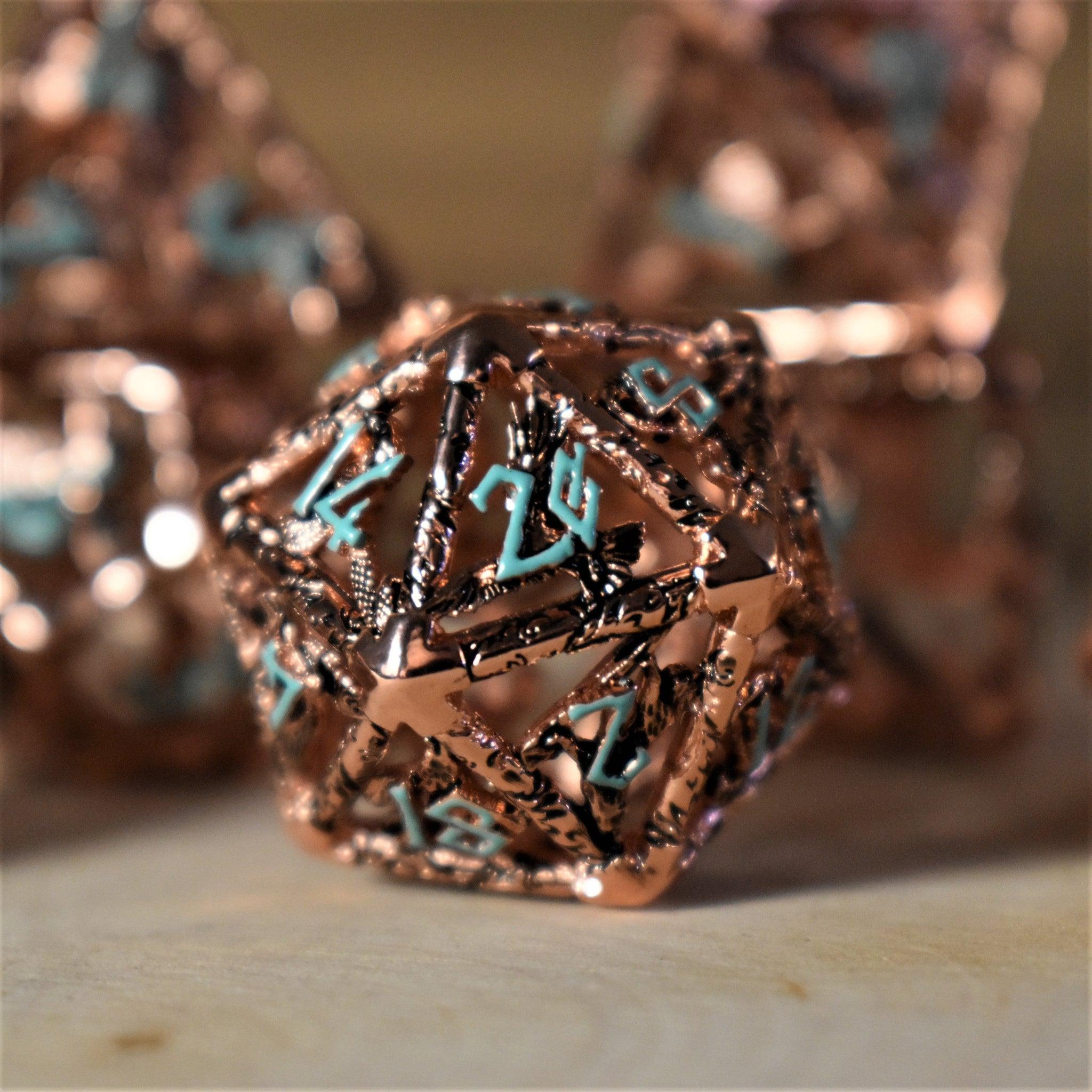 Legends of Valhalla - Copper and Blue Hollow Metal Dice Set - Misty Mountain Gaming - 3