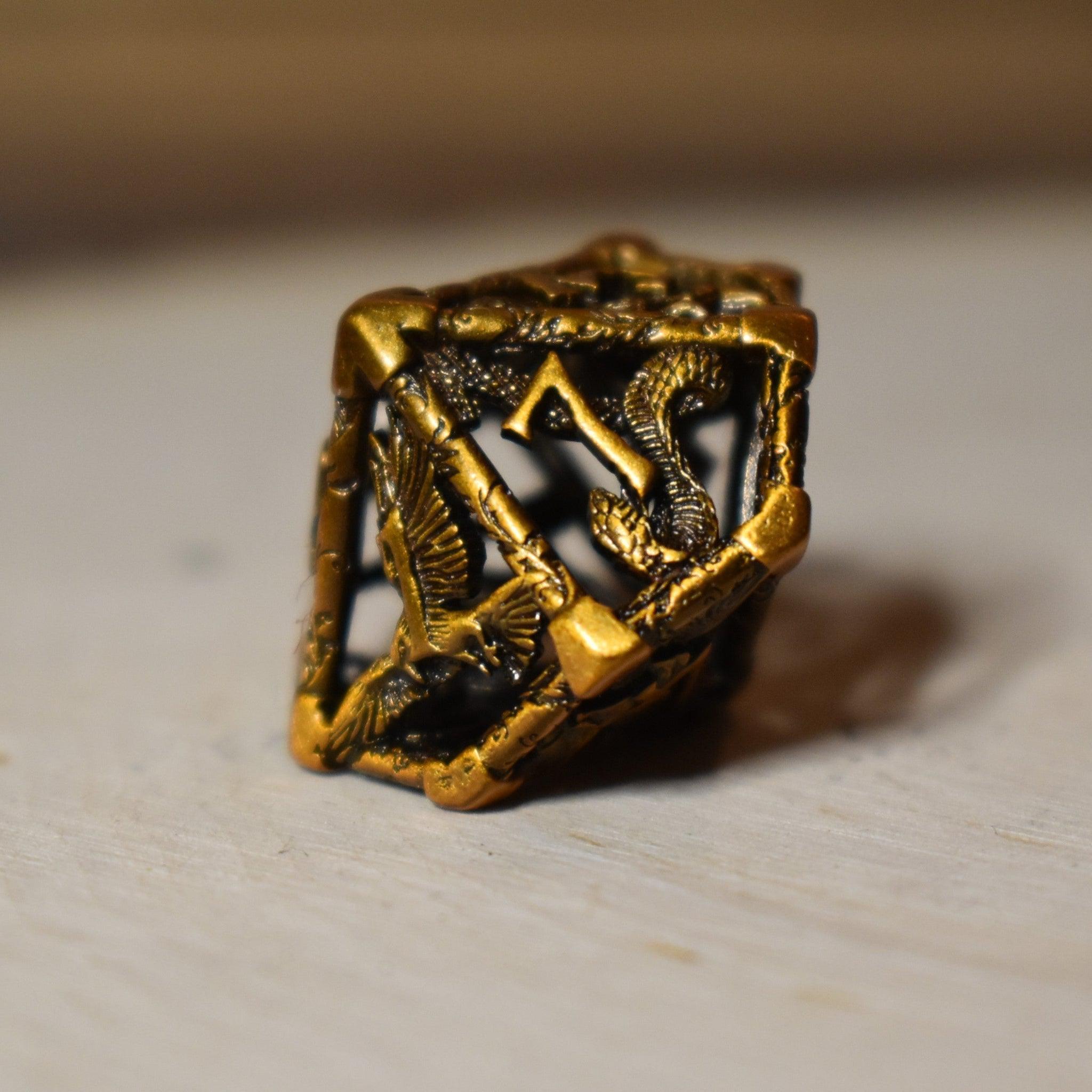 Legends of Valhalla - Golden Brass Hollow Metal Dice Set - Misty Mountain Gaming - 3