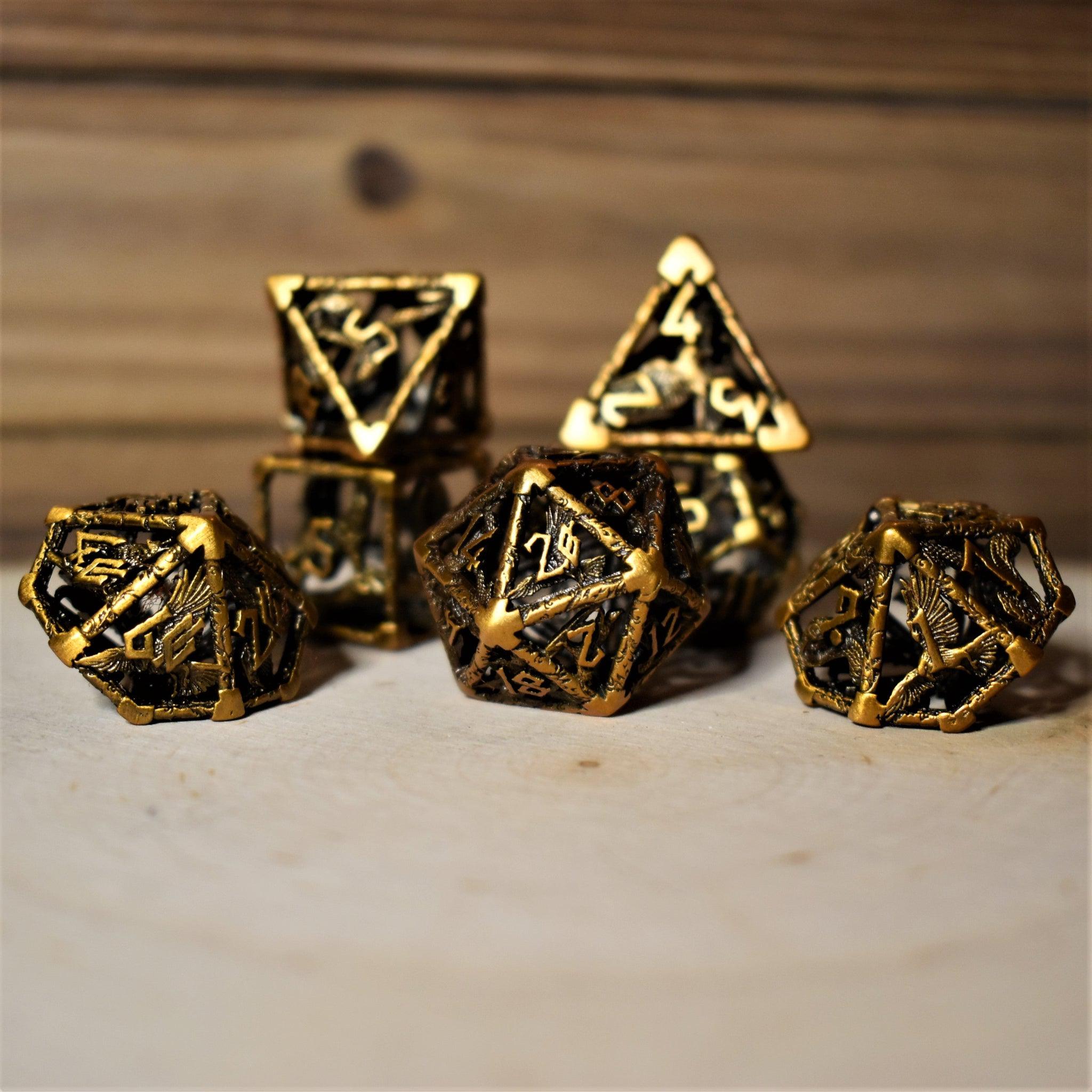 Legends of Valhalla - Golden Brass Hollow Metal Dice Set - Misty Mountain Gaming - 1