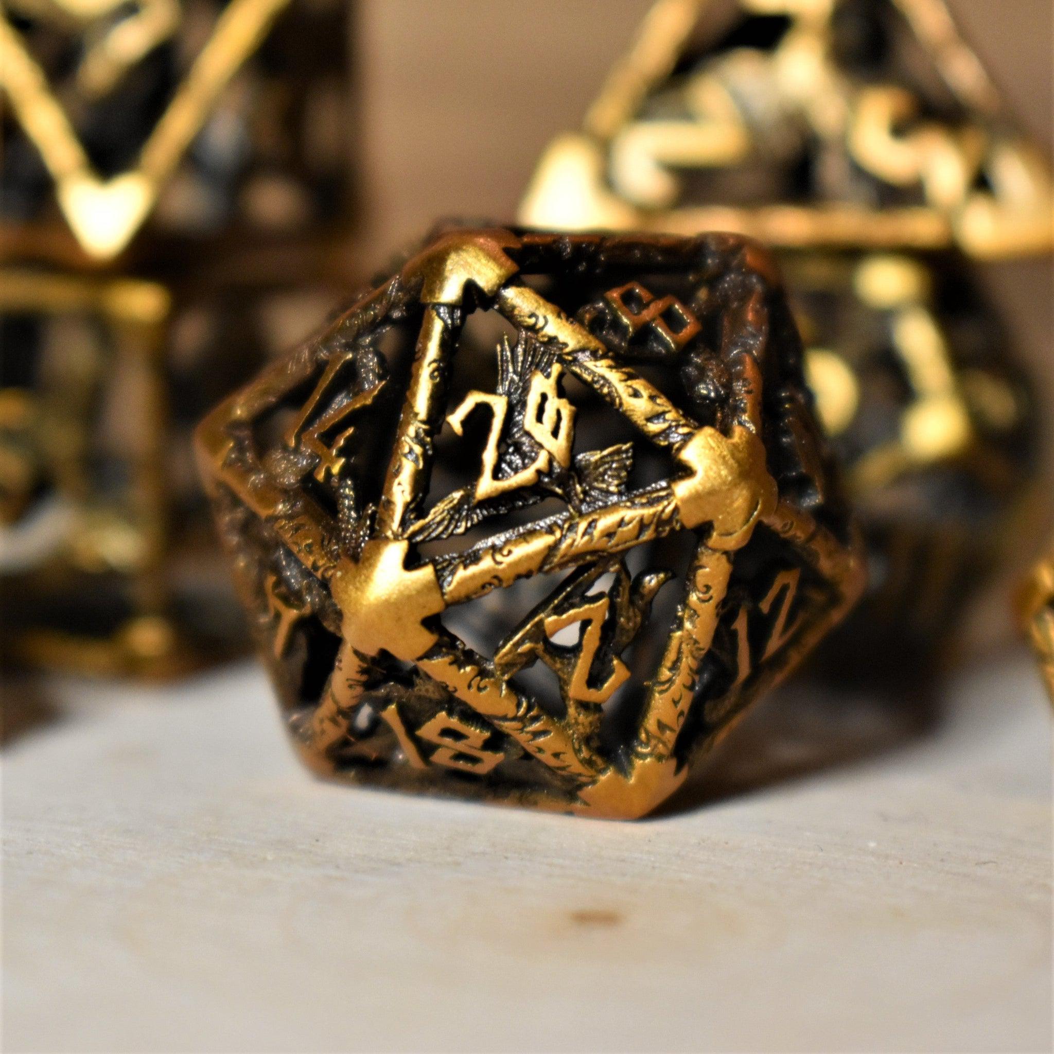 Legends of Valhalla - Golden Brass Hollow Metal Dice Set - Misty Mountain Gaming - 2