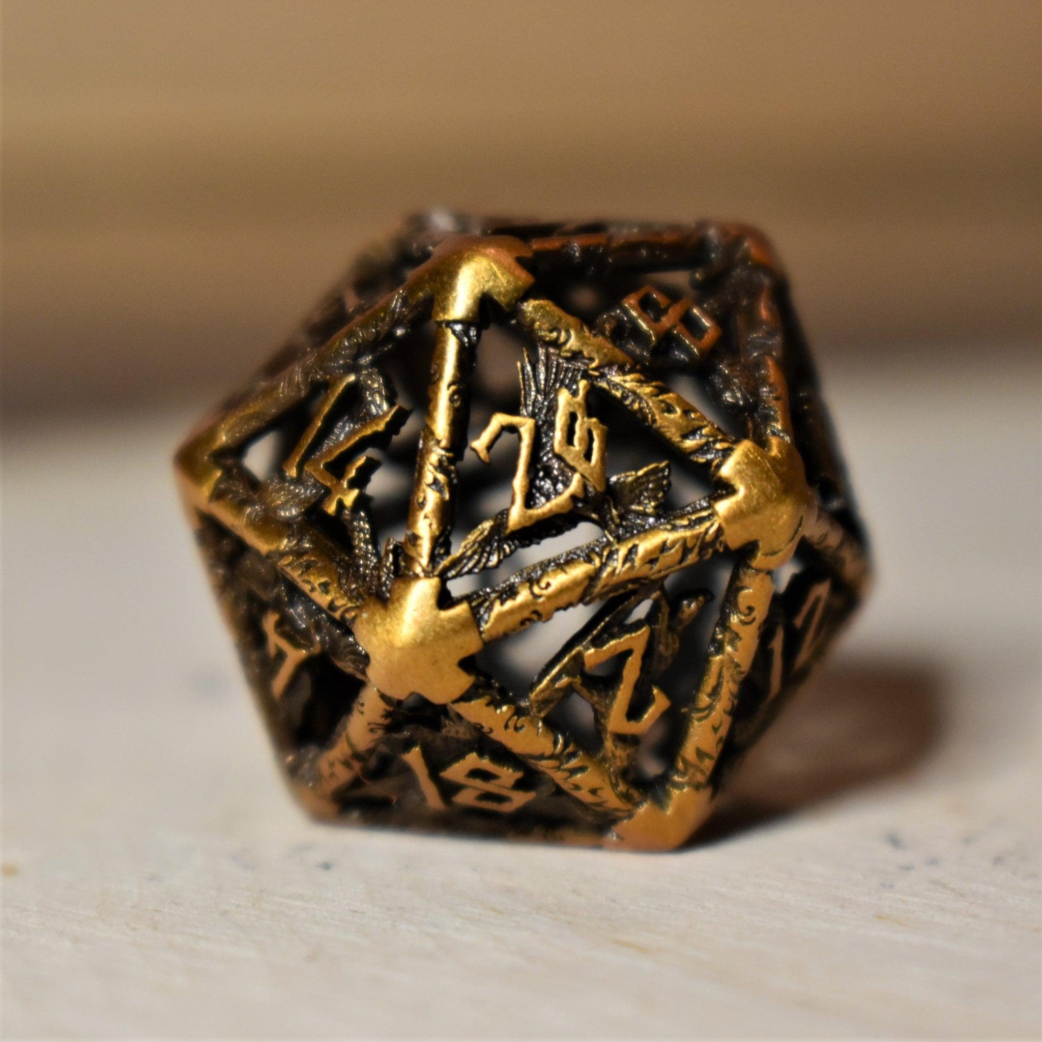 Legends of Valhalla - Golden Brass Hollow Metal Dice Set - Misty Mountain Gaming - 4