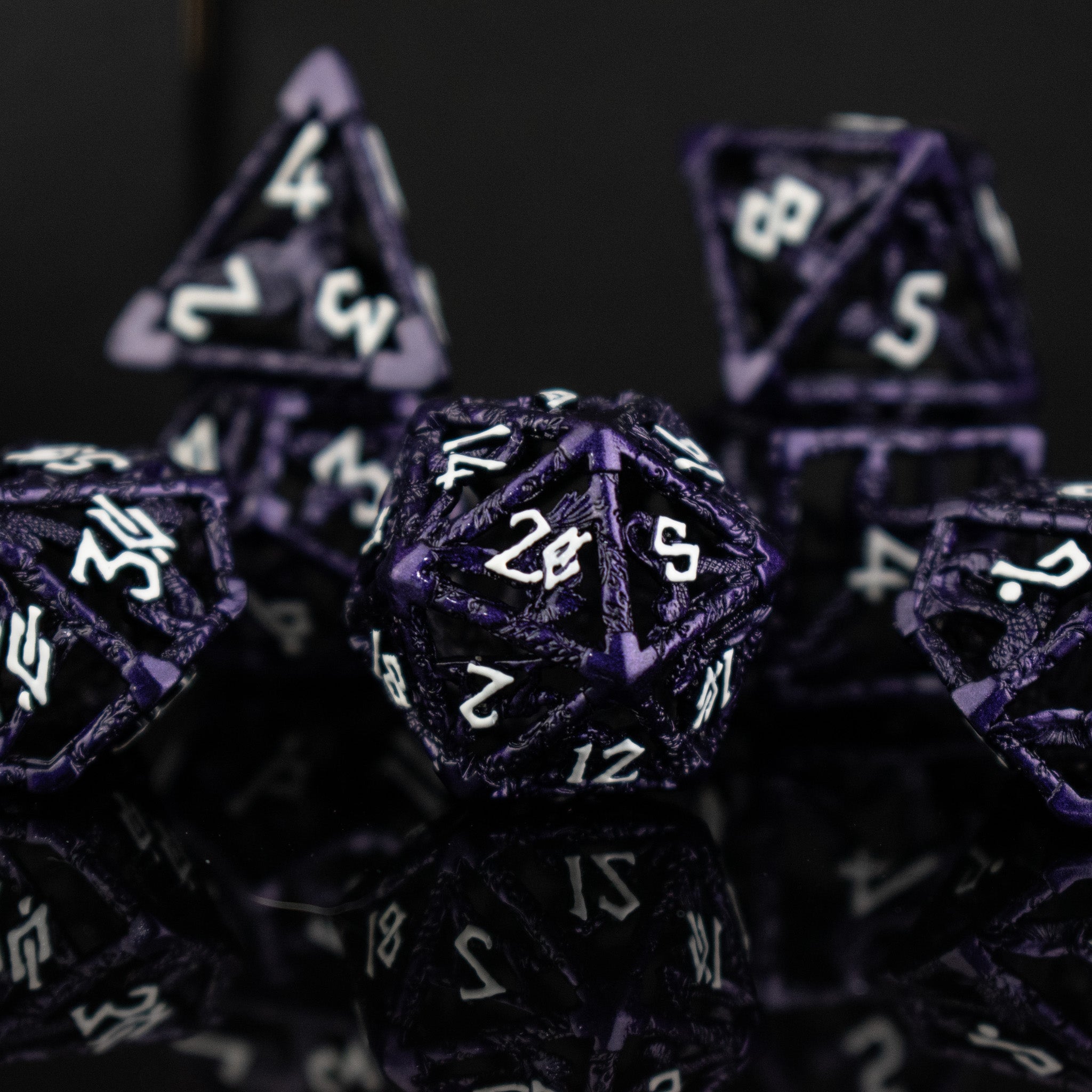 Legends of Valhalla - Purple Hollow Metal Dice Set - Misty Mountain Gaming - 4