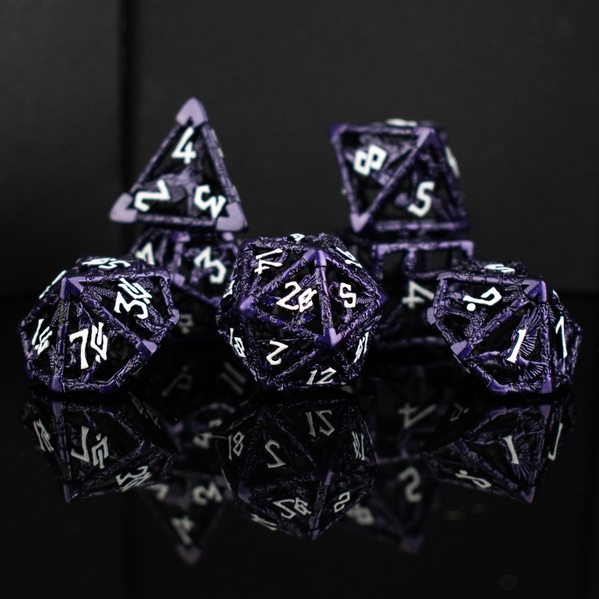 Legends of Valhalla - Purple Hollow Metal Dice Set - Misty Mountain Gaming - 3