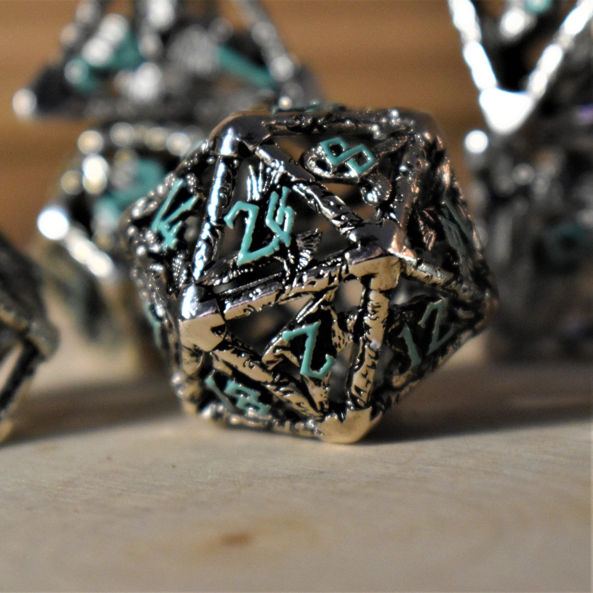 Legends of Valhalla - Silver and Blue Hollow Metal Dice Set - Misty Mountain Gaming - 3