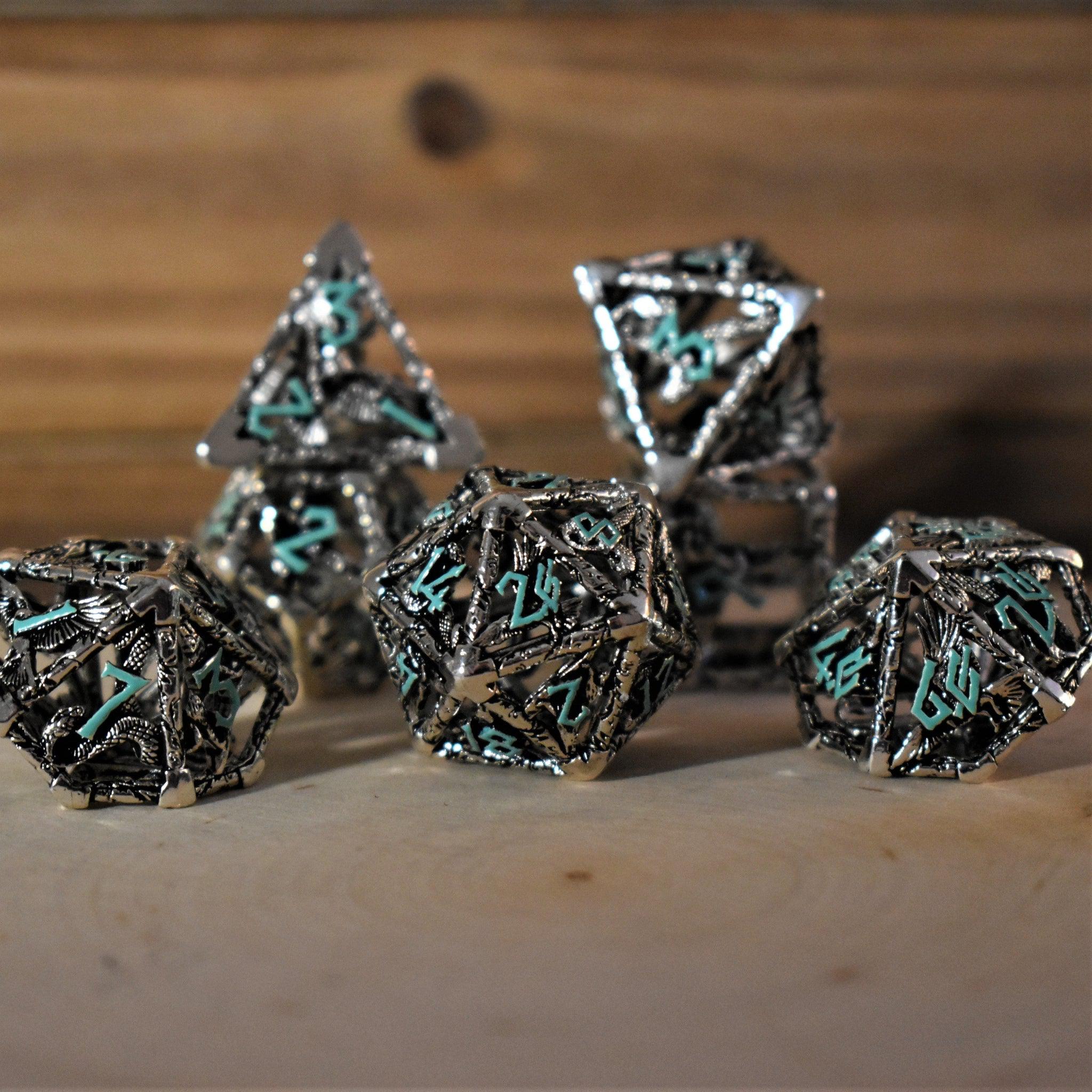 Legends of Valhalla - Silver and Blue Hollow Metal Dice Set - Misty Mountain Gaming - 1