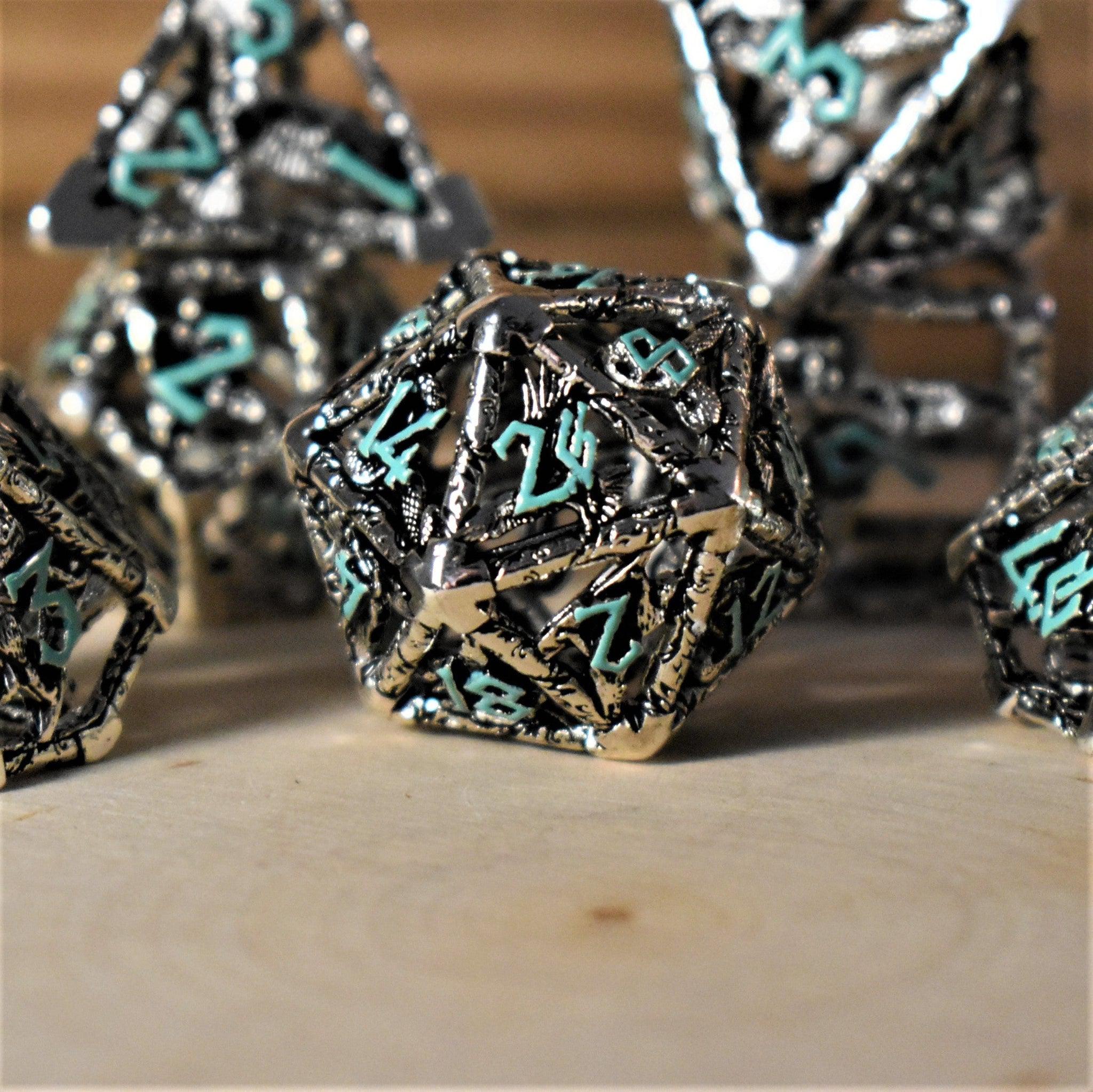 Legends of Valhalla - Silver and Blue Hollow Metal Dice Set - Misty Mountain Gaming - 2