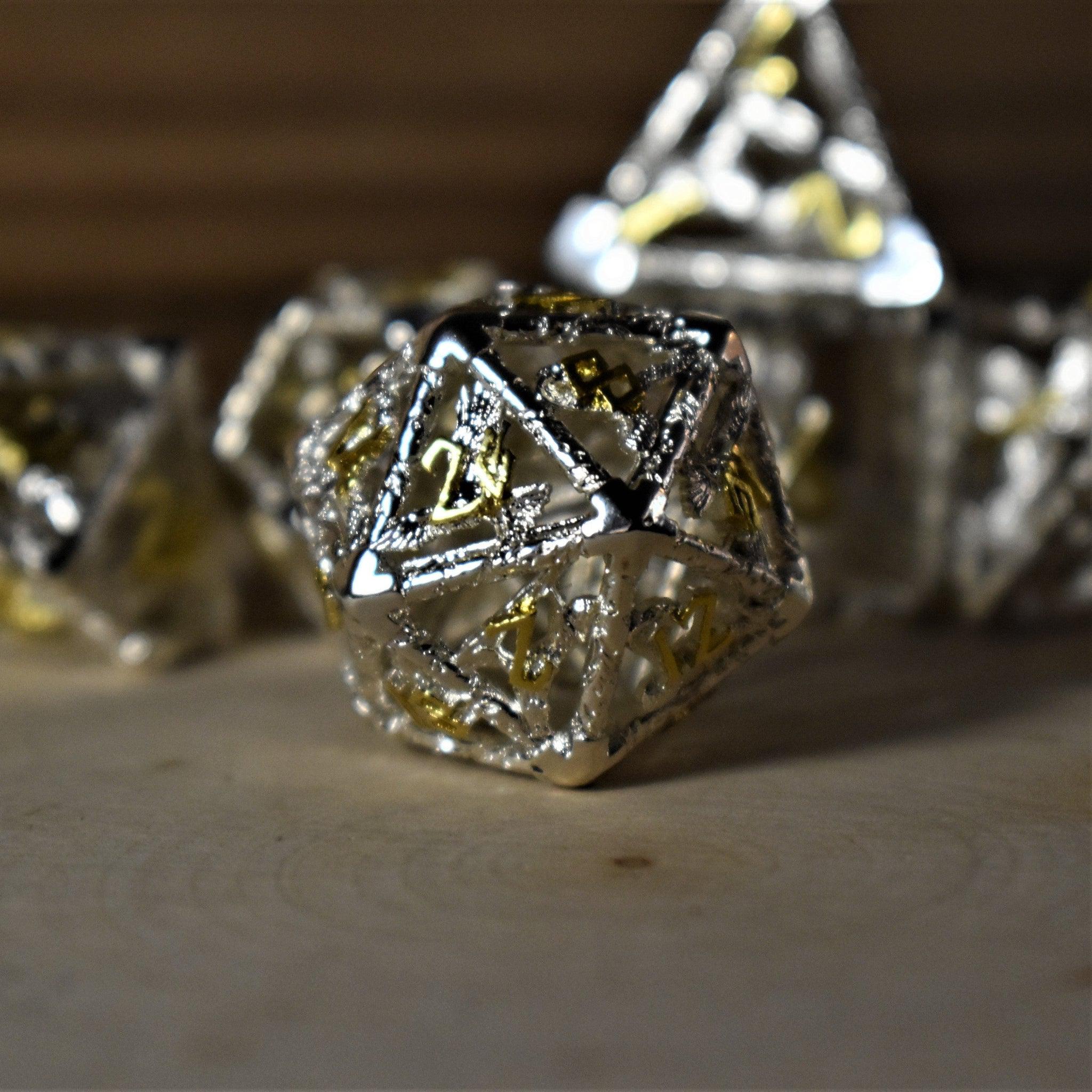 Legends of Valhalla - Silver and Gold Hollow Metal Dice Set - Misty Mountain Gaming - 1