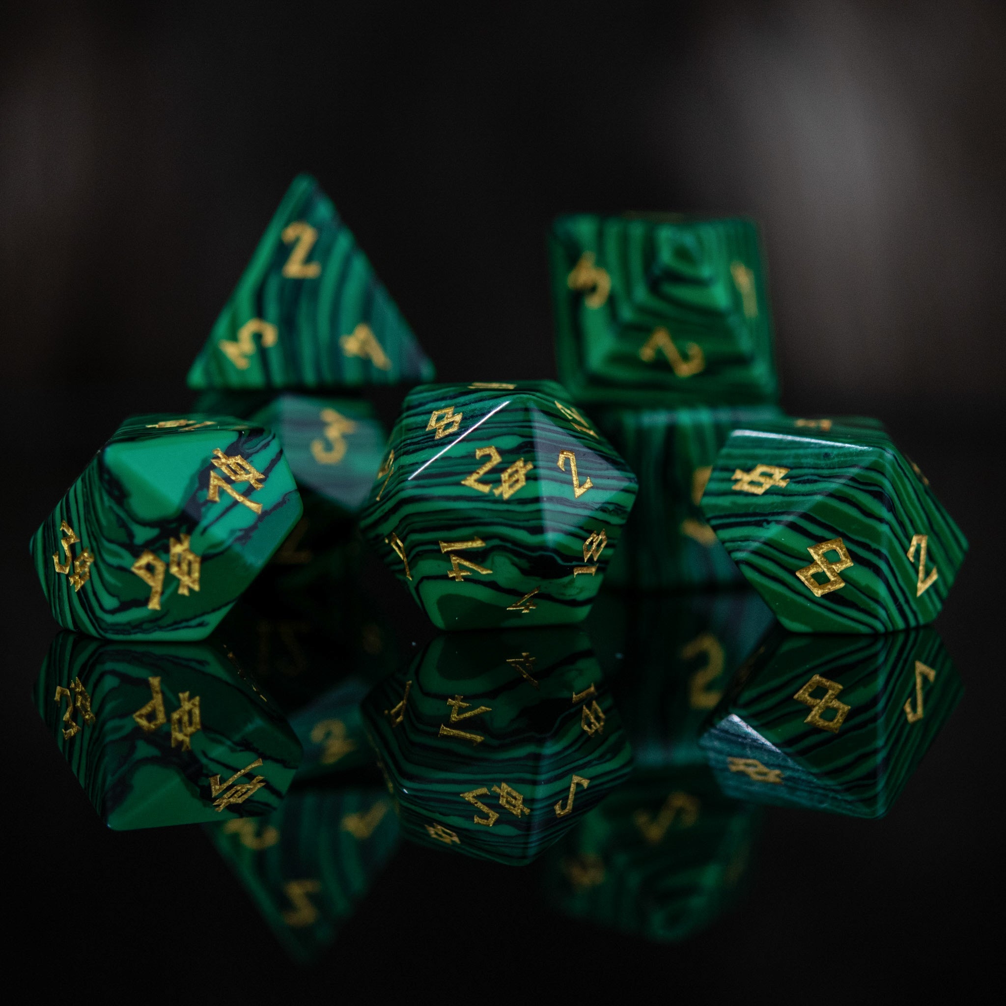 Malachite Stone Dice Set - Misty Mountain Gaming - 3