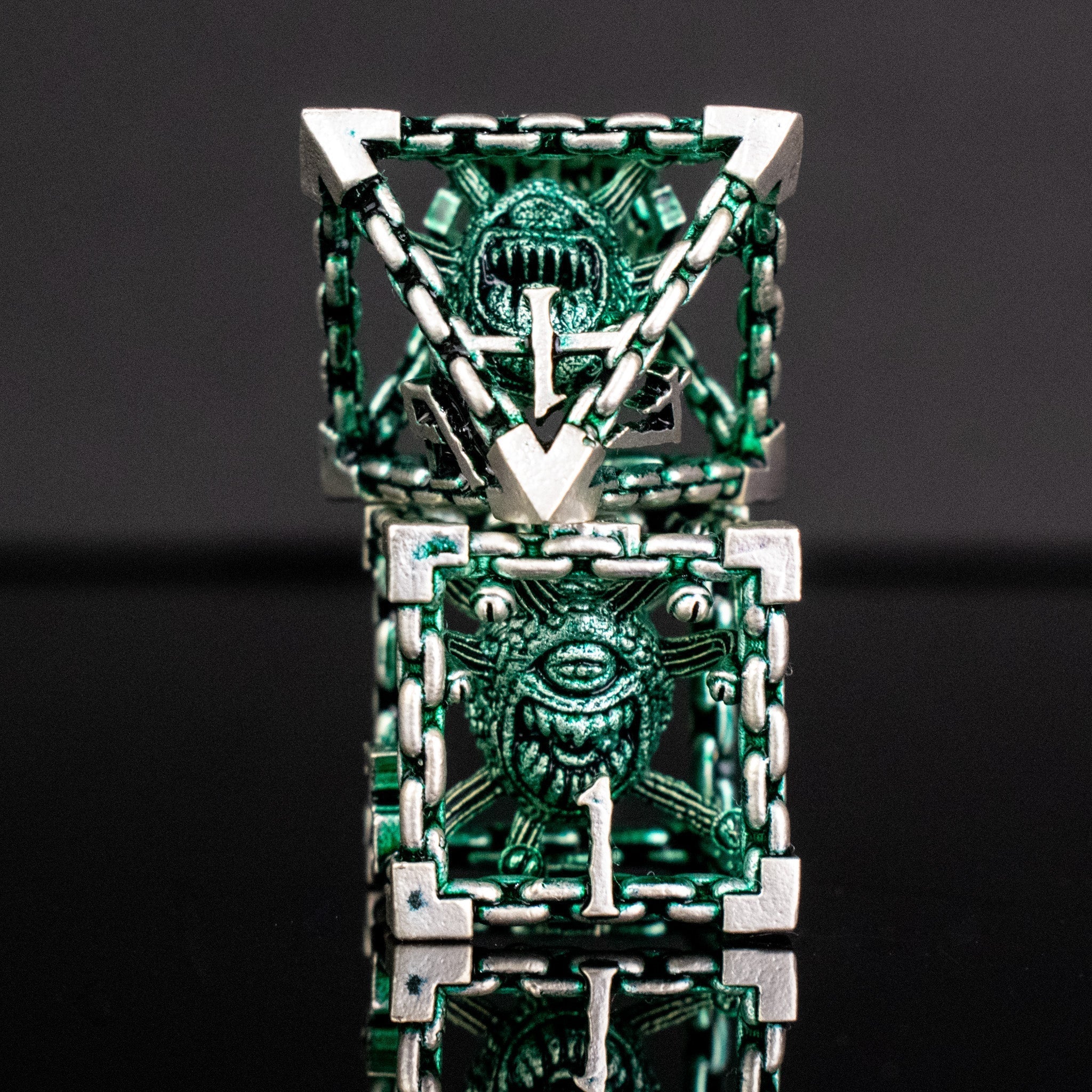 Misty Mountain Gaming Beholder's Gates Green and Silver Hollow Metal Dice Set - Misty Mountain Gaming - 2