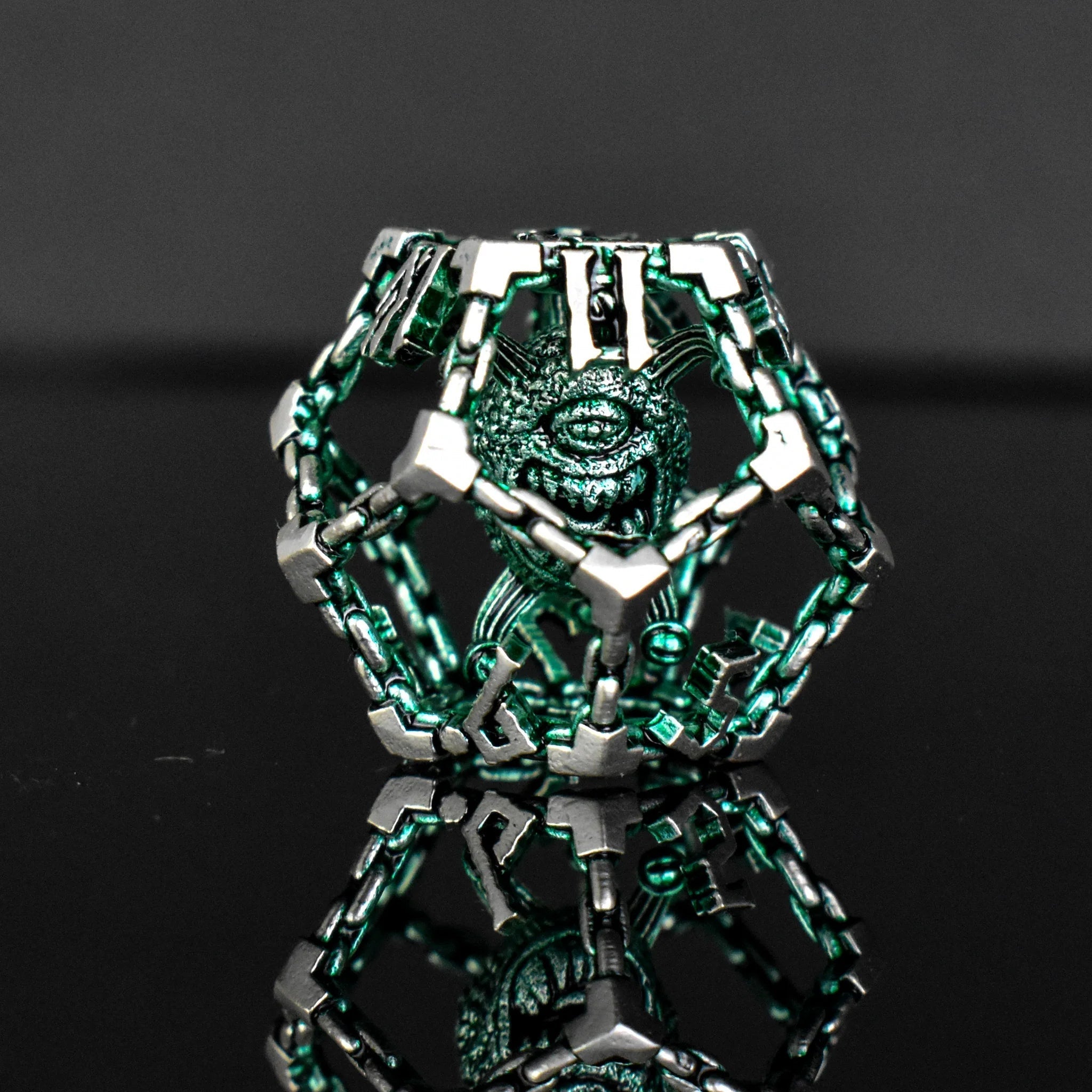 Misty Mountain Gaming Beholder's Gates Green and Silver Hollow Metal Dice Set - Misty Mountain Gaming - 3