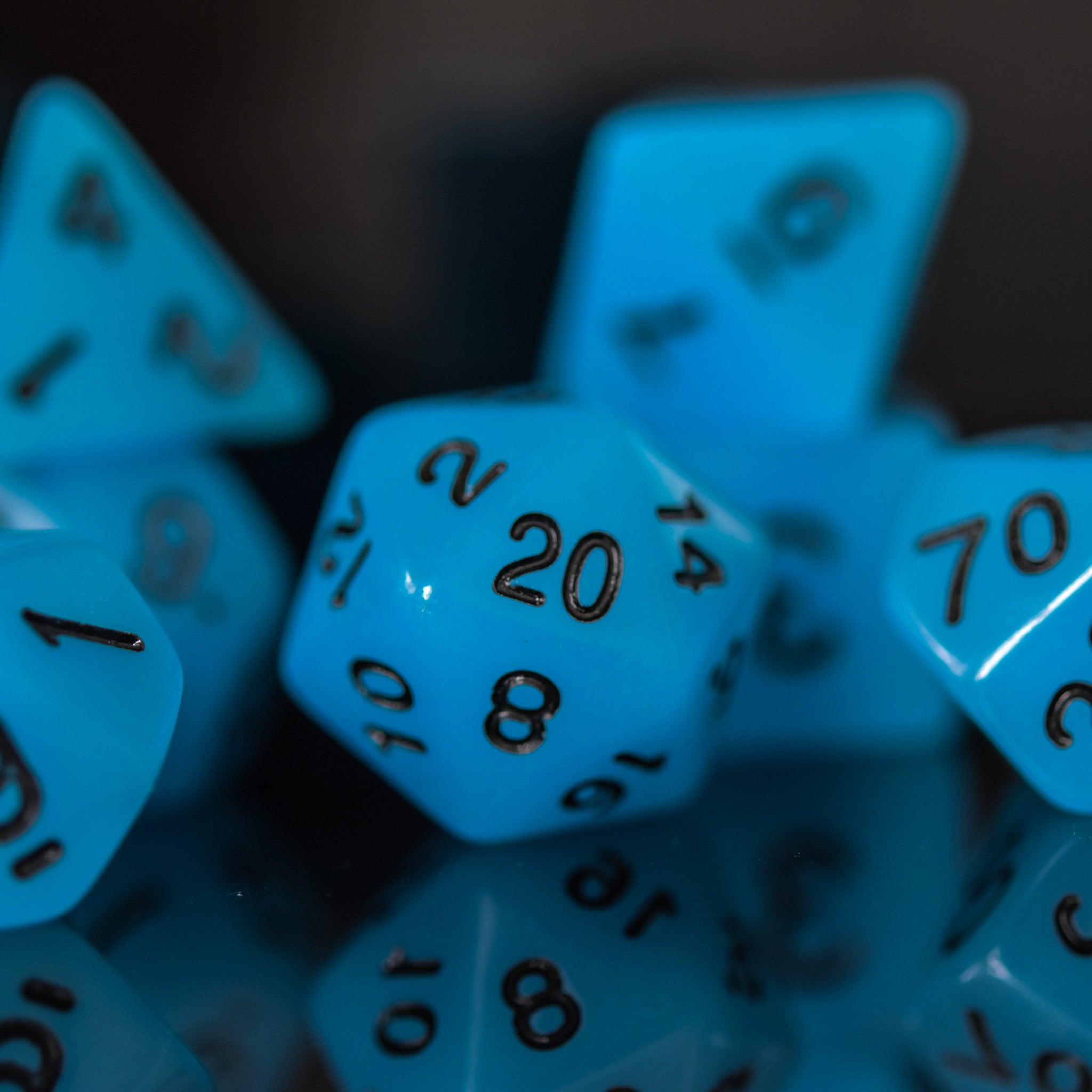 Neon Blue Acrylic Dice Set - Misty Mountain Gaming - 4