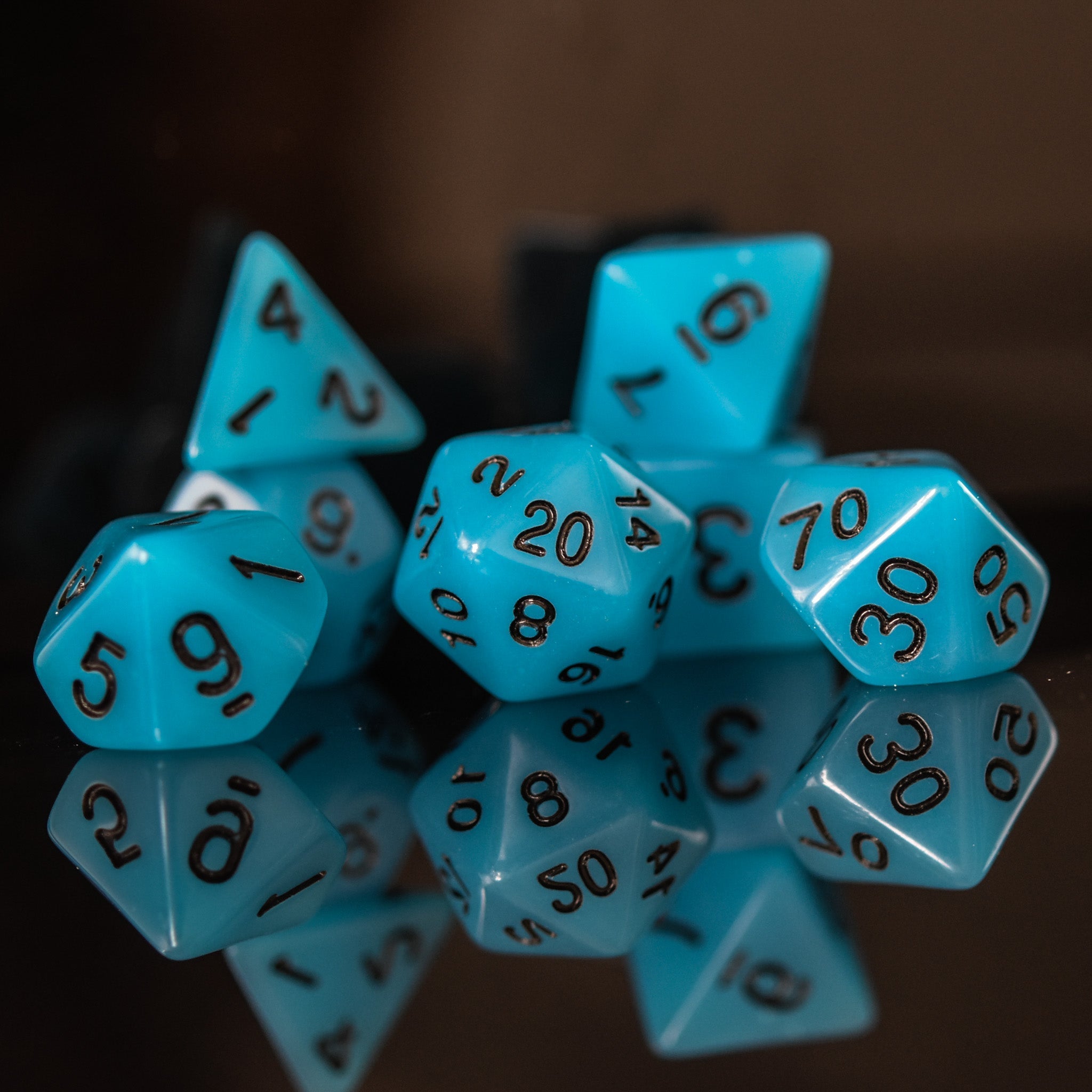 Neon Blue Acrylic Dice Set - Misty Mountain Gaming - 3