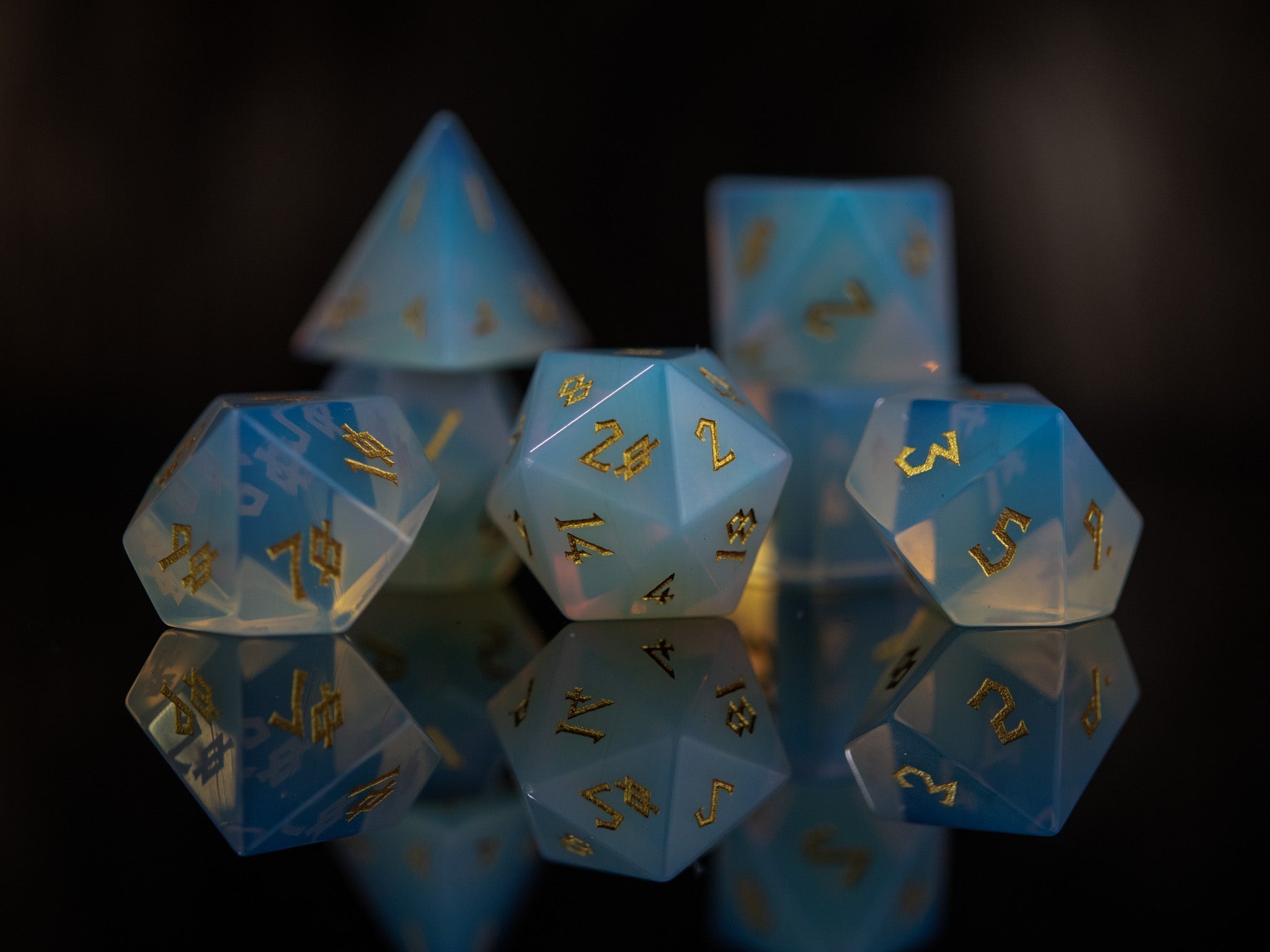 Opalite Stone Dice Set - Misty Mountain Gaming - 4