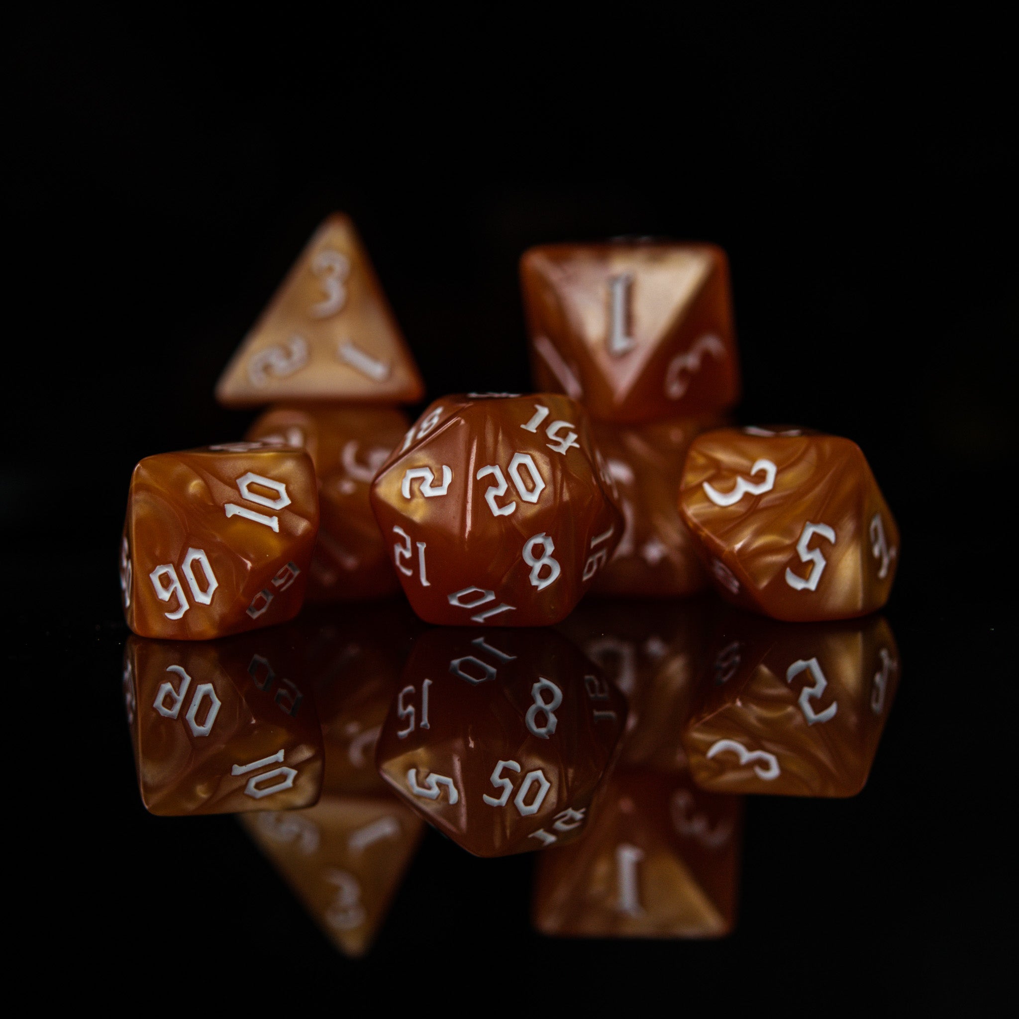 Orange Pearl Acrylic Dice Set - Misty Mountain Gaming - 2