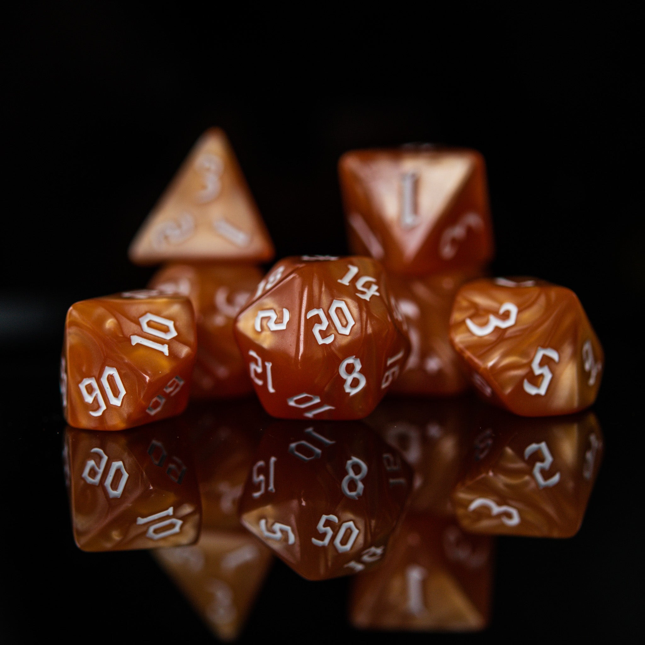 Orange Pearl Acrylic Dice Set - Misty Mountain Gaming - 1