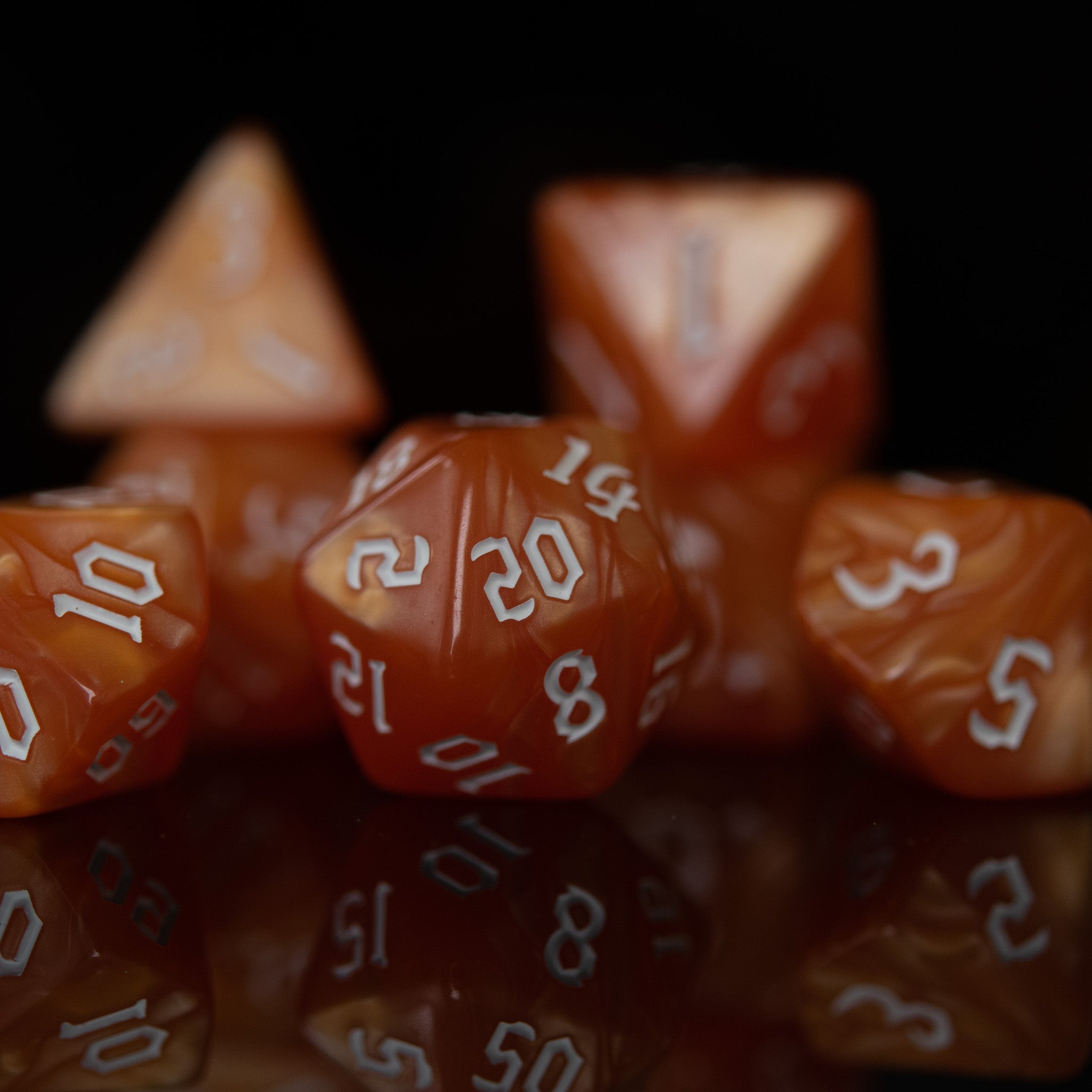 Orange Pearl Acrylic Dice Set - Misty Mountain Gaming - 3