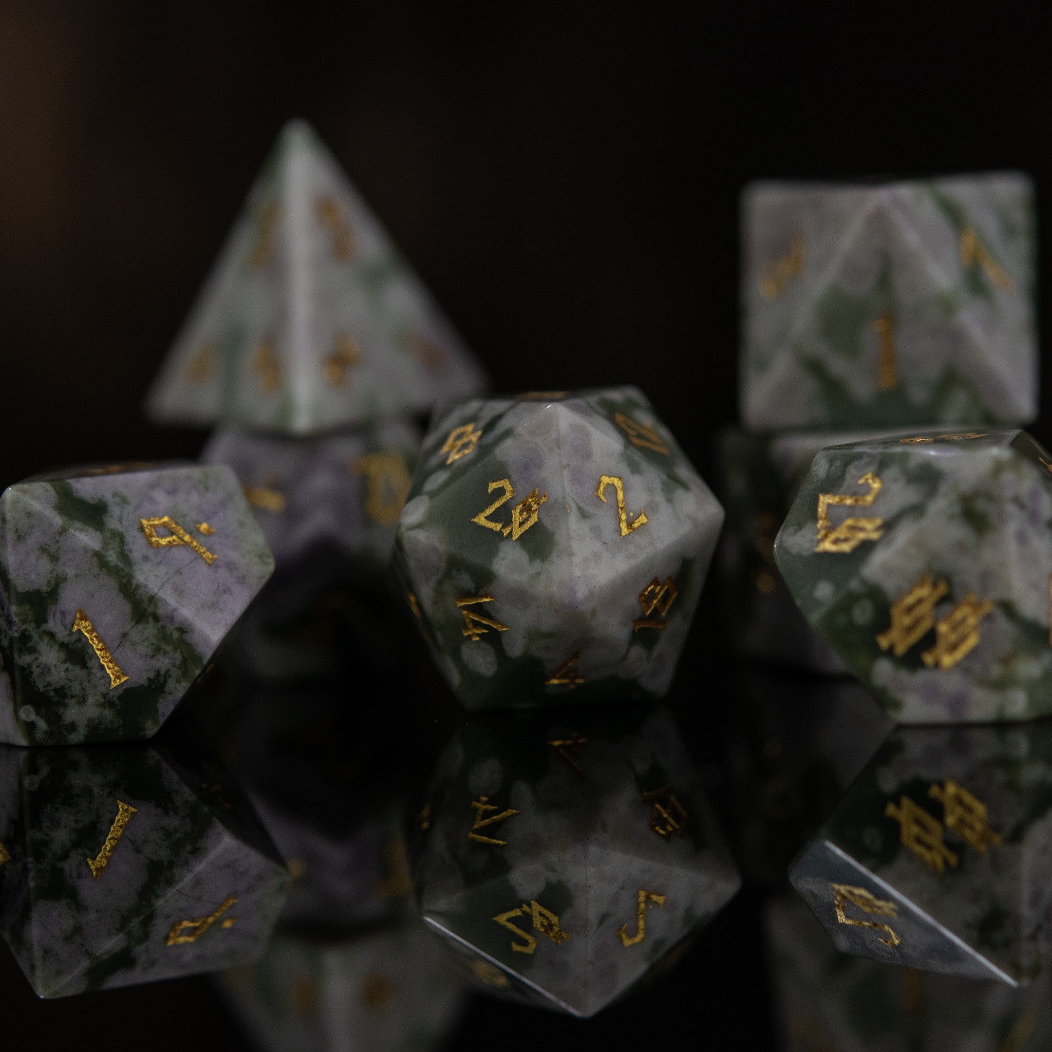 Peace Jade Stone Dice Set - Misty Mountain Gaming - 4