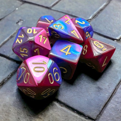 Chessex Gemini® Polyhedral Dice, Blue-Purple/Gold (7-Die Set)