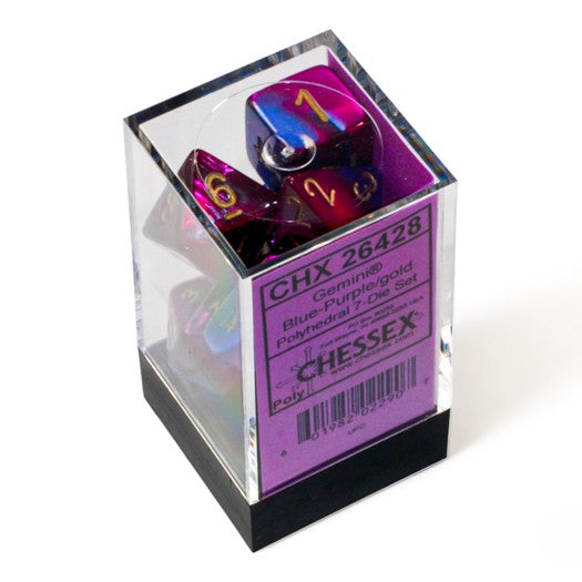 Chessex Gemini® Polyhedral Dice, Blue-Purple/Gold (7-Die Set)