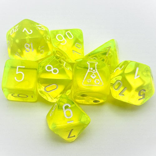 Chessex Translucent Polyhedral Neon Yellow/white 7-Dice Set with Bonus Die