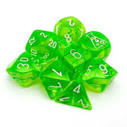 Chessex Translucent Polyhedral Rad Green/white 7-Dice Set (with bonus die)