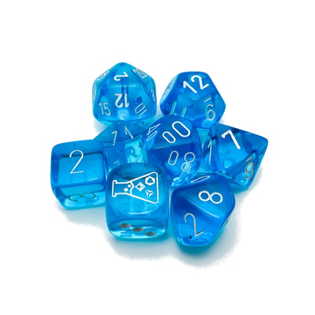 Chessex Translucent Polyhedral Tropical Blue/white 7-Dice Set (with bonus die)