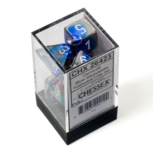 Chessex Gemini Blue-Steel/White Polyhedral 7-Dice Set