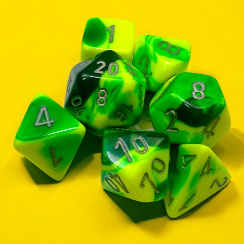 Chessex Gemini® Green-Yellow/Silver 7-Dice Set