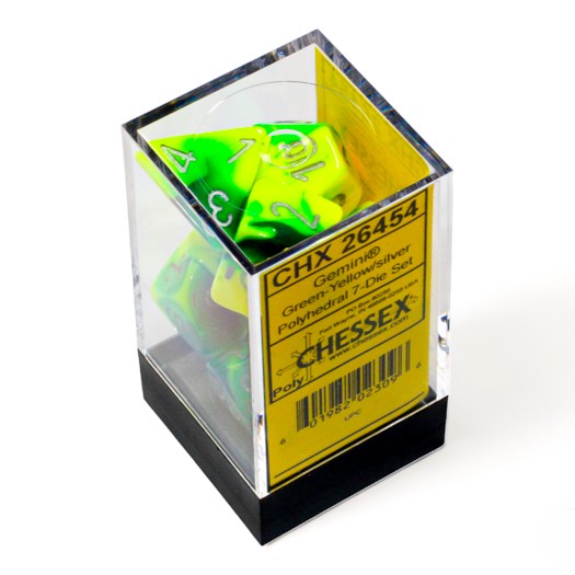 Chessex Gemini® Green-Yellow/Silver 7-Dice Set