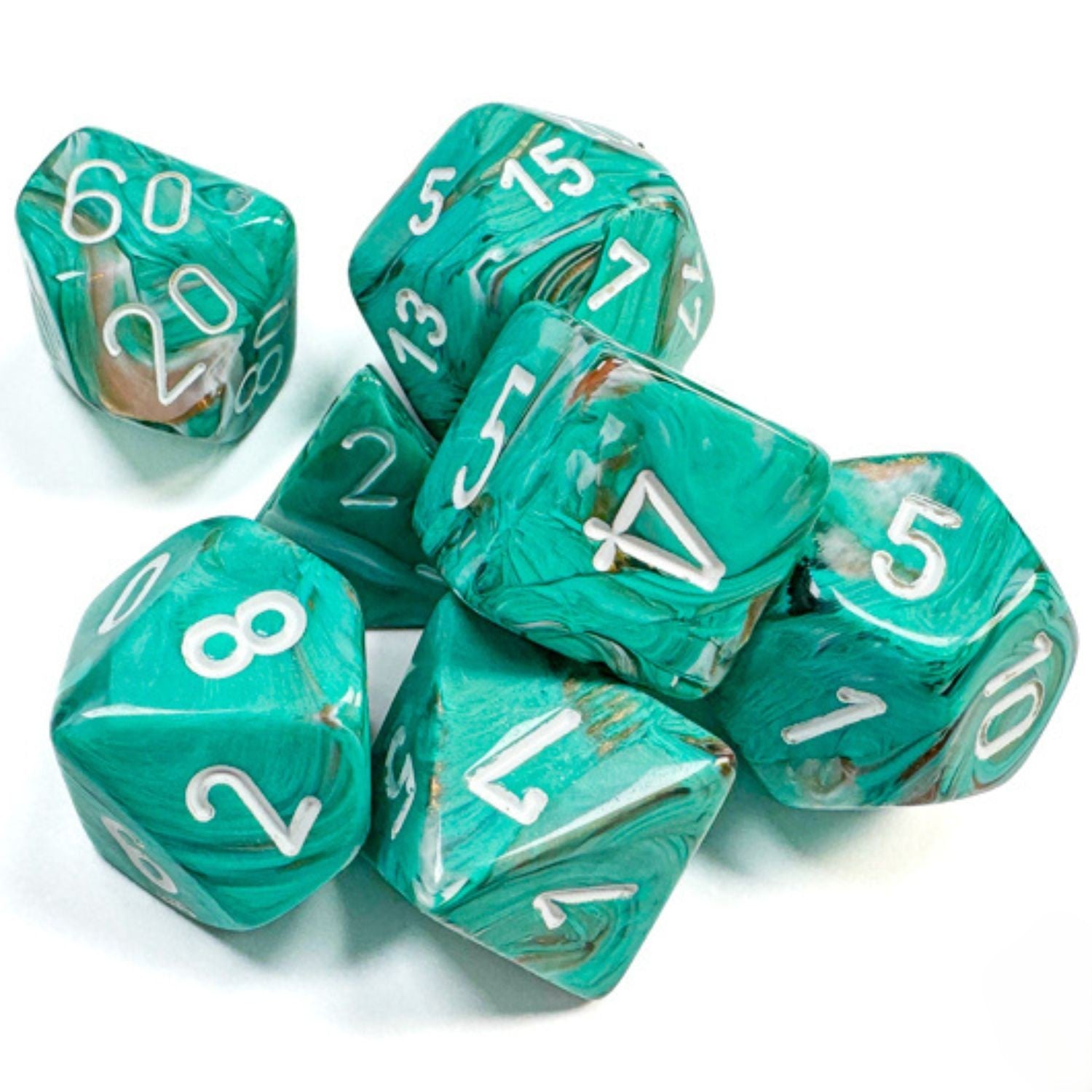 Chessex Marble Oxi-Copper™/White 7-Dice Set