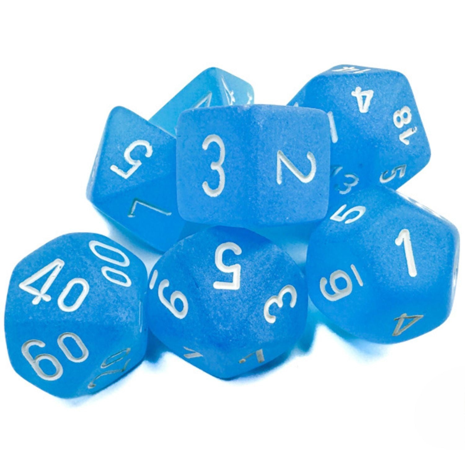 Chessex Frosted® Caribbean Blue™/White 7-Dice Set