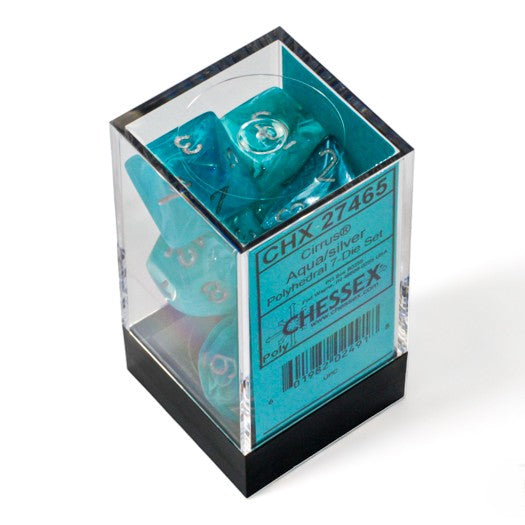 Chessex Cirrus® Aqua/Silver 7-Dice Set