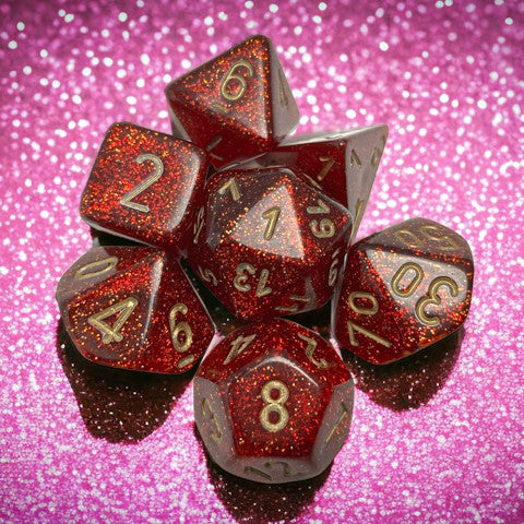 Chessex Glitter Ruby/Gold 7-Dice Set
